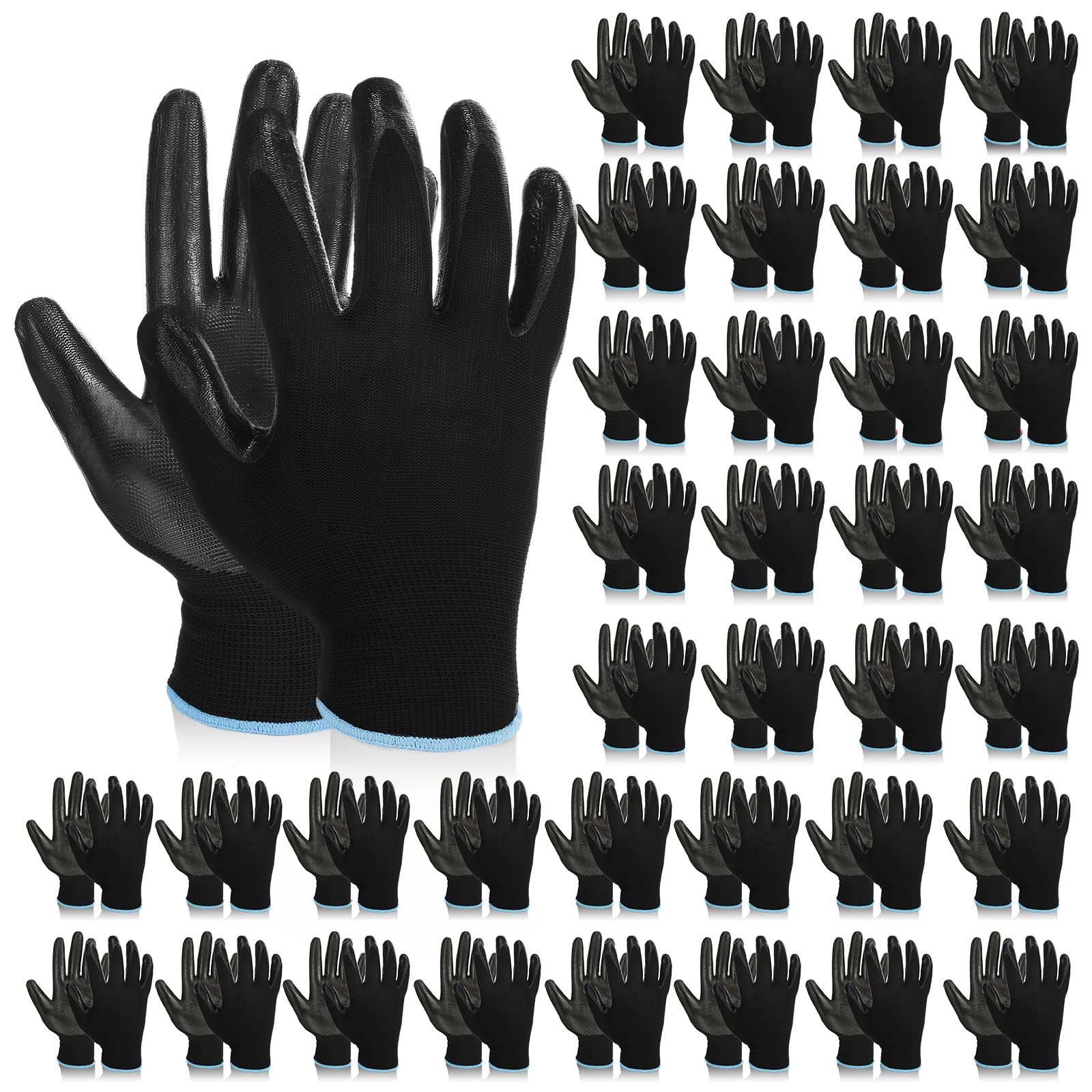 Zopeal 36 Pairs Safety Work Gloves Men Women PU Coated Working Gloves Black Seamless Grip Lightweight Warehouse for Worker Outdoor Gardening