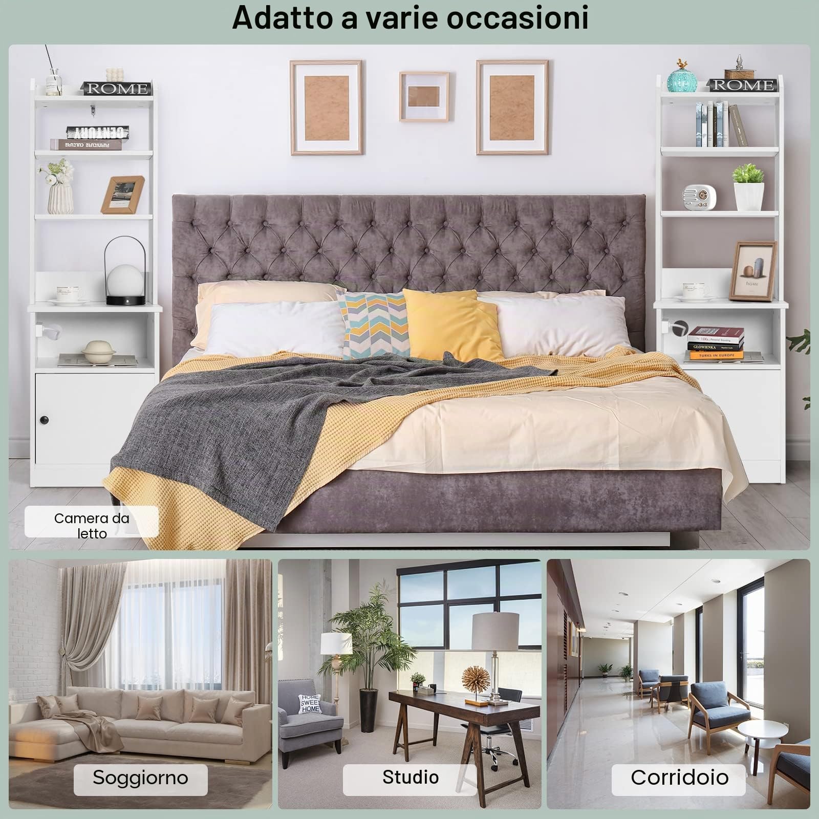 GIANTEX Comodino alto con stazione di ricarica, tavolino da notte con ripiani regolabili e armadi e prese e porte USB, mobile di immagazzinaggio libreria tavolino per camera da letto ufficio soggiorno