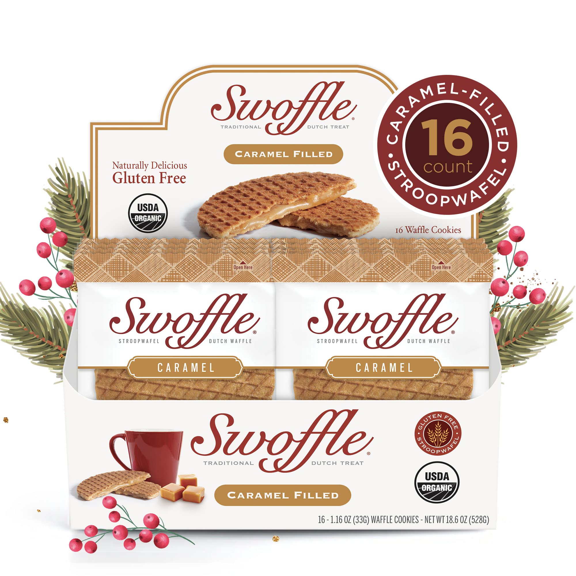 Buy Gluten Free Stroopwafels by Swoffle Caramel Filled (16) 1.16oz Wafers nonGMO, Wheat