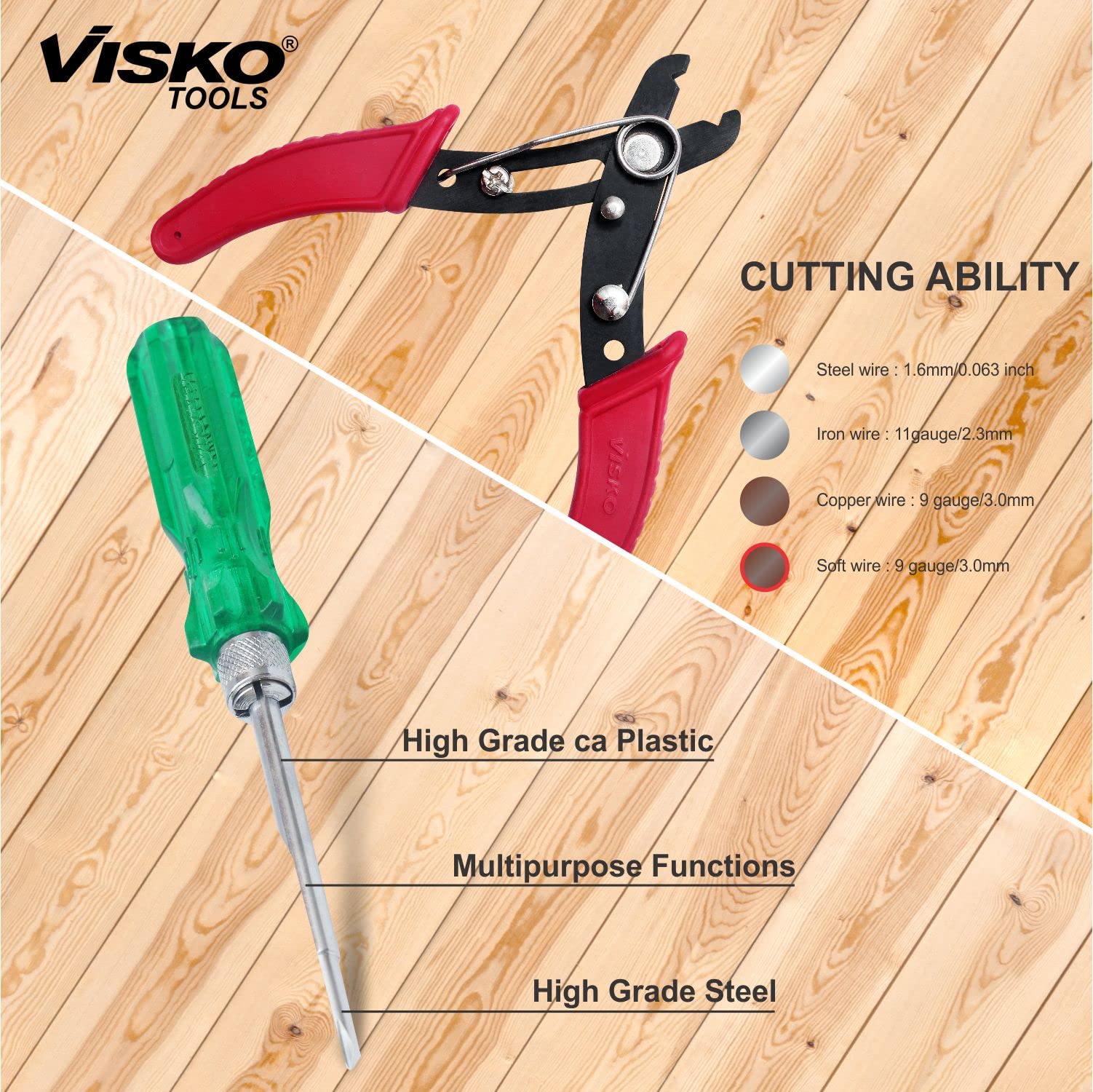 VISKO 824 Hand Tool Set of 10 Pcs With Tool Bag | Plier | Cutting Plier | Hammer | 6Pc Screwdrivers | Hand Tool Kit | Home appliances | Electric Items | Multicolor | 2