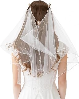 Medieval Wedding Veil for Brides - Renaissance Cathedral Long Fairy Veil with Comb, Elven Tulle Edge Veils with Pearl Crystal for Women Bachelorette Party Photoshoot