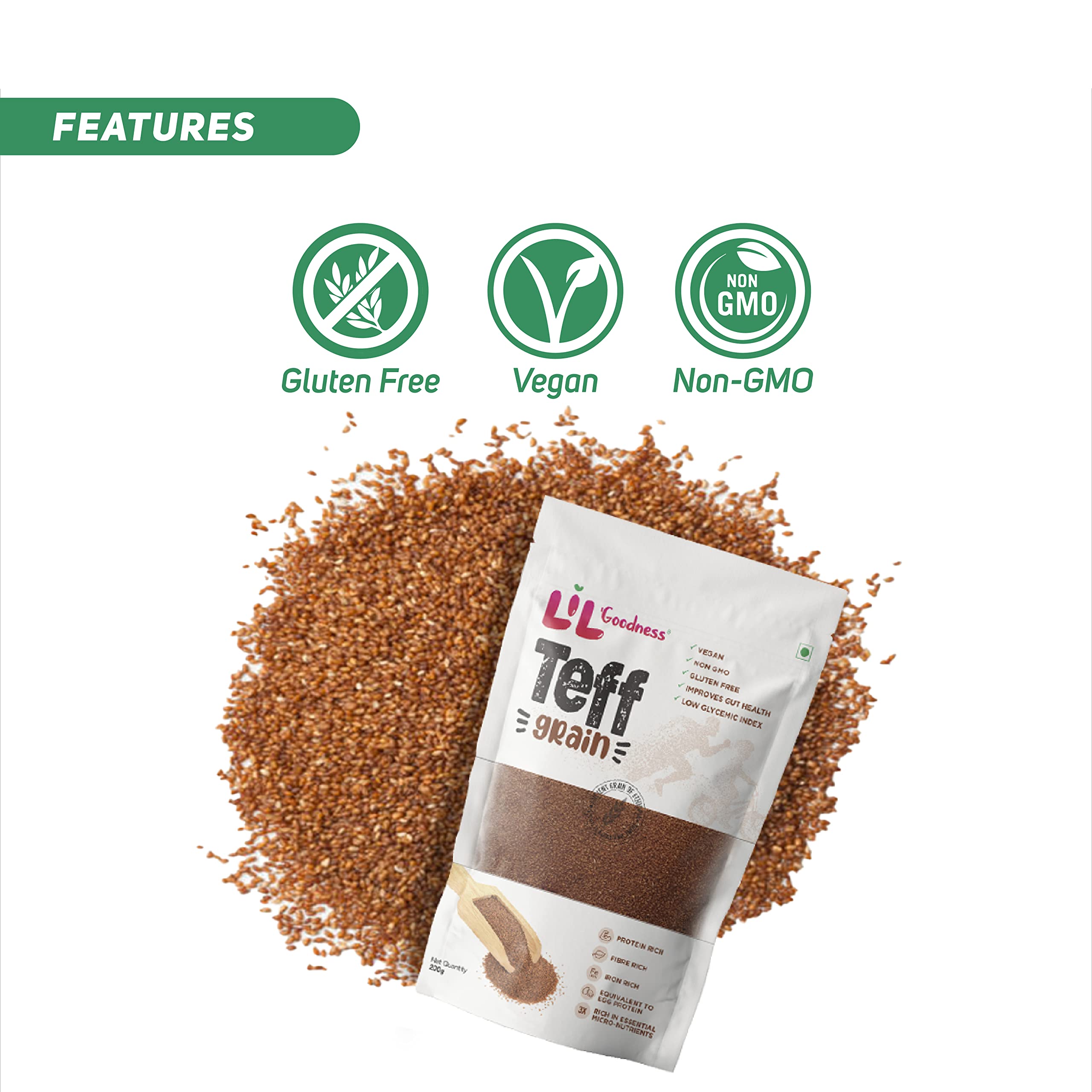 Lil'Goodness Teff Grain 200g Pack of 2 Vegan Non GMO Gluten