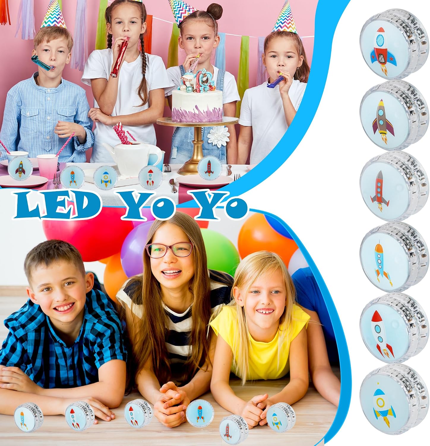 24 Pcs Astronaut Designs Light up Yo Yo Ball Bulk Responsive Ball Auto Return Bearing Balls Yoyo for Beginner Birthday Classroom Bag Fillers Prizes Gifts, 6 Styles (Color Style 2)