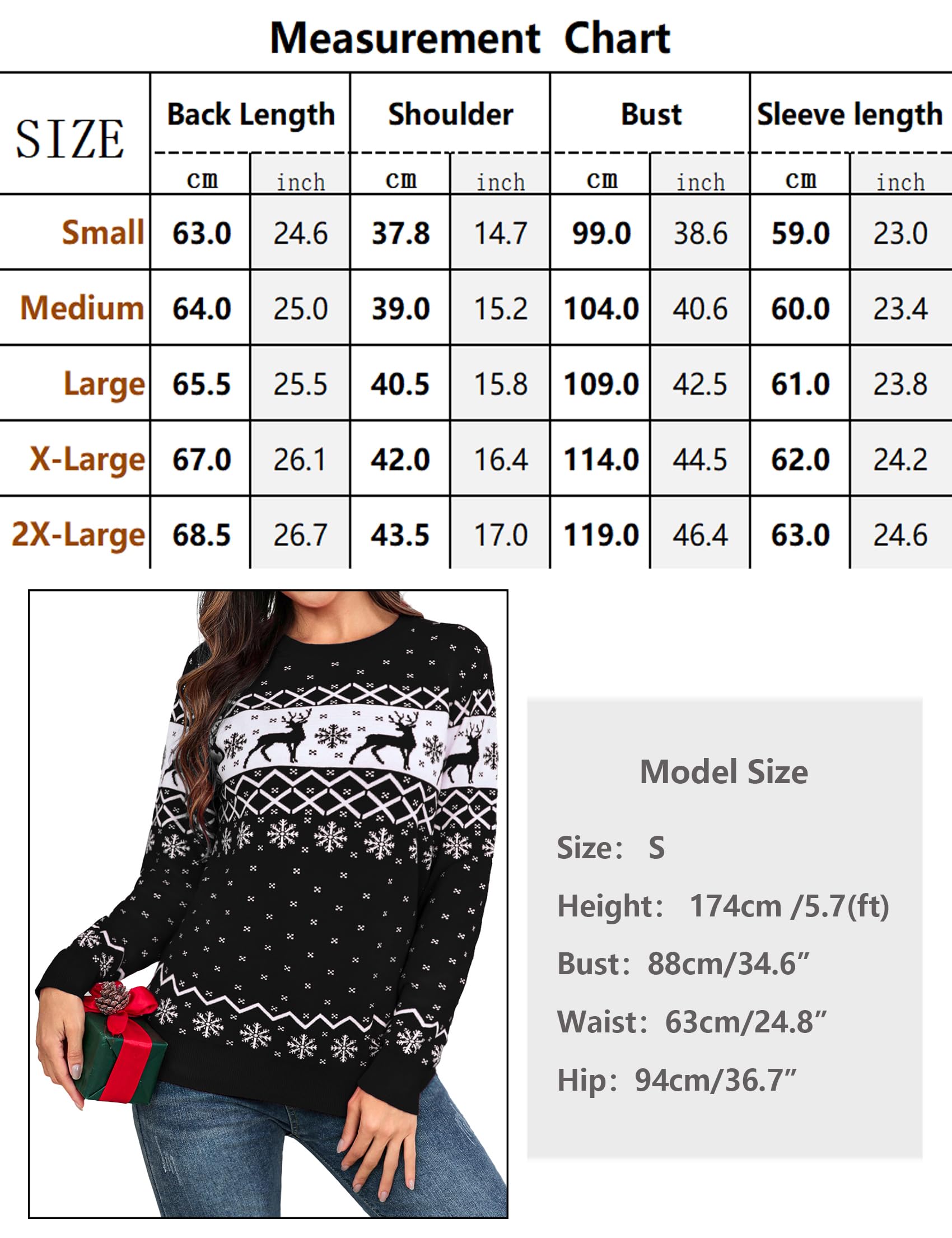 Aottori Pull Noël Femme Motif Renne Haut Tricoté Col Rond Manches Longues | Maille tricotée confortable; Manches longues; Col rond avec motif renne; Avec jean pantalon ou jupe; Fêtes de Noël et hiver