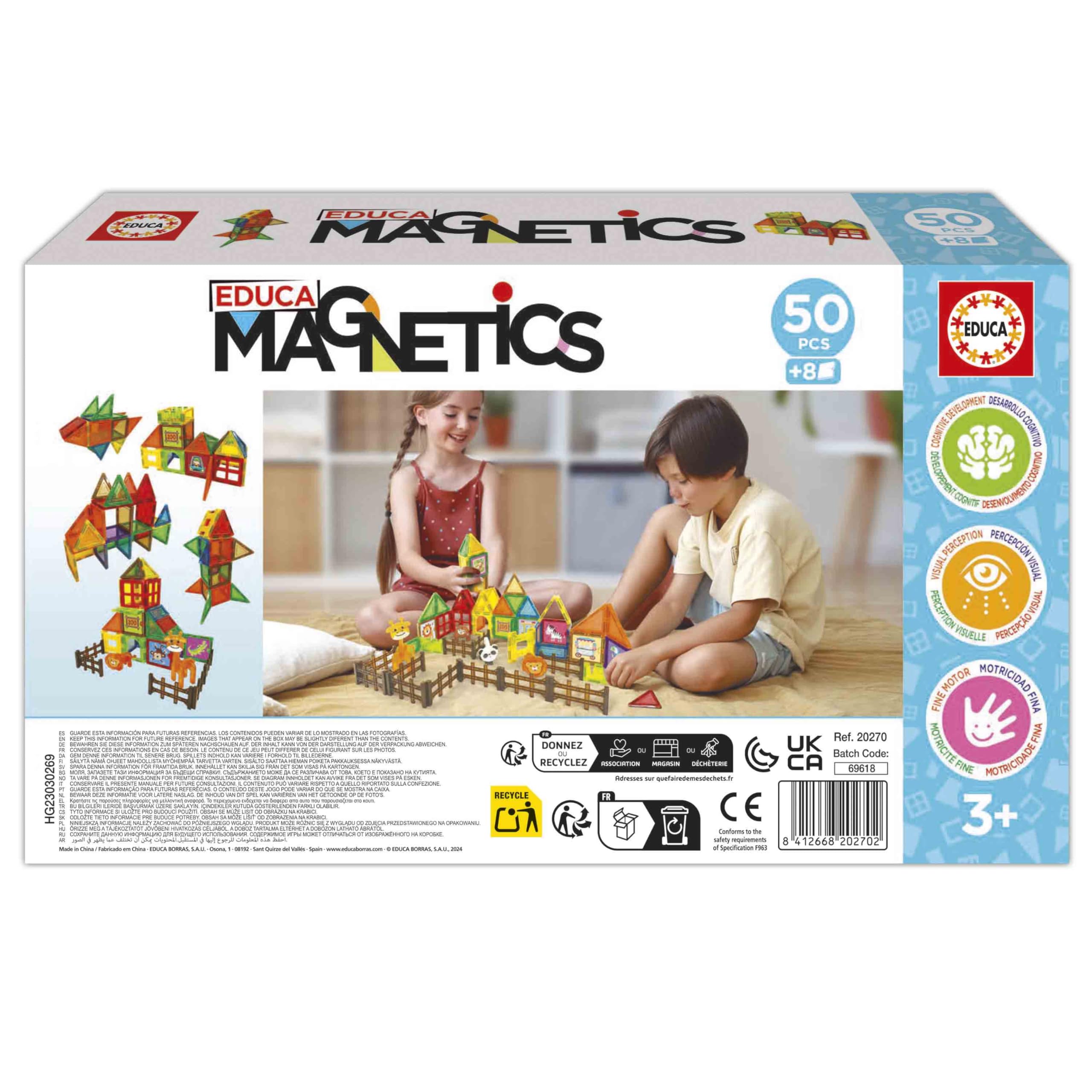 Educa - Magnetics Parck Zoo | Juego Educativo de construcción 3D magnético con 50 Piezas para niños. Incluye 4 Animales y 8 Tarjetas. Construye Figuras geométricas. A Partir de 3 años (20270)
