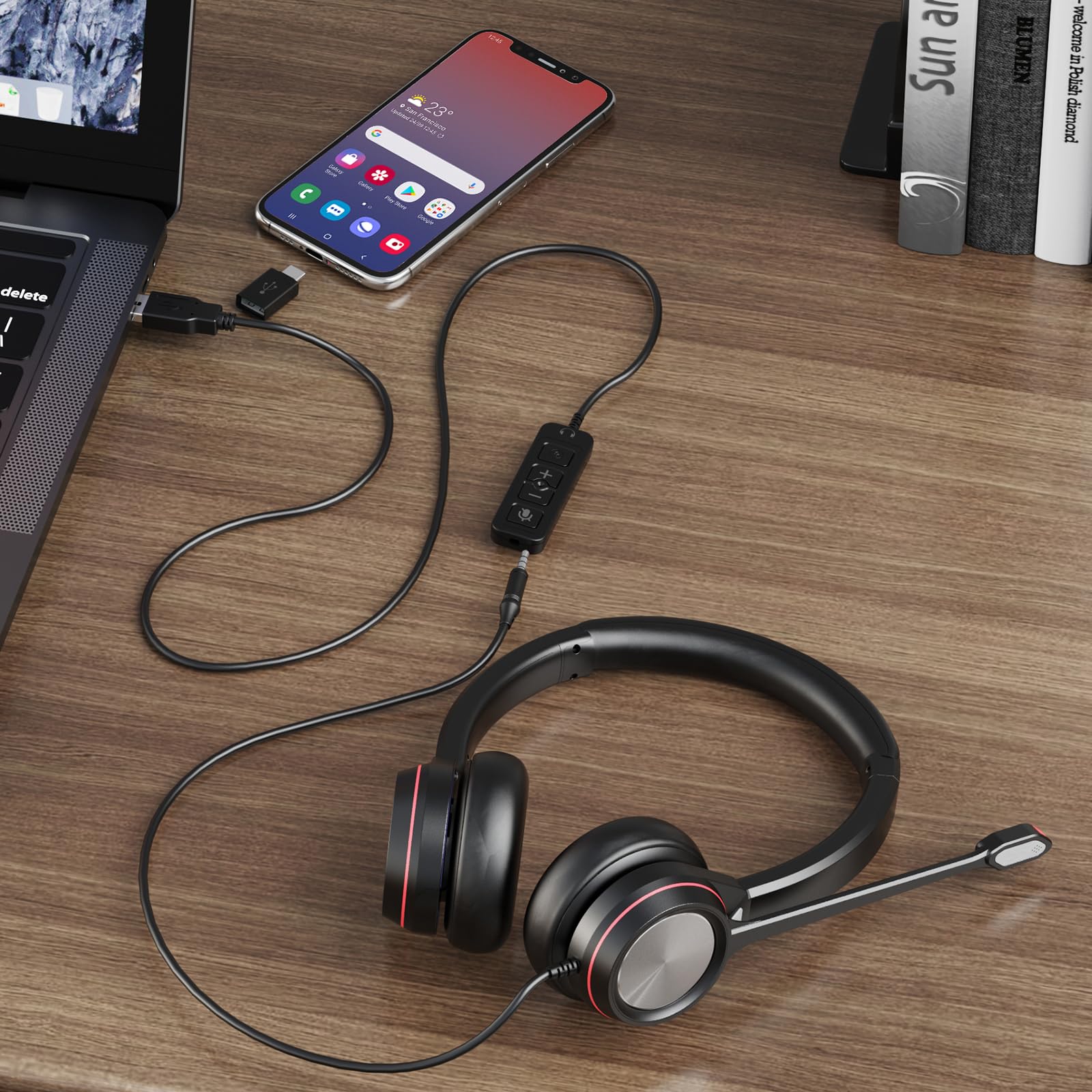 MAIRDI USB-Headset mit Mikrofon für PC, kabelgebundenes Computer-Headset mit Mikrofon, Geräuschunterdrückung für Büro, Call-Center, Arbeit von zu Hause, Laptop, Teams, Zoom, Softphone
