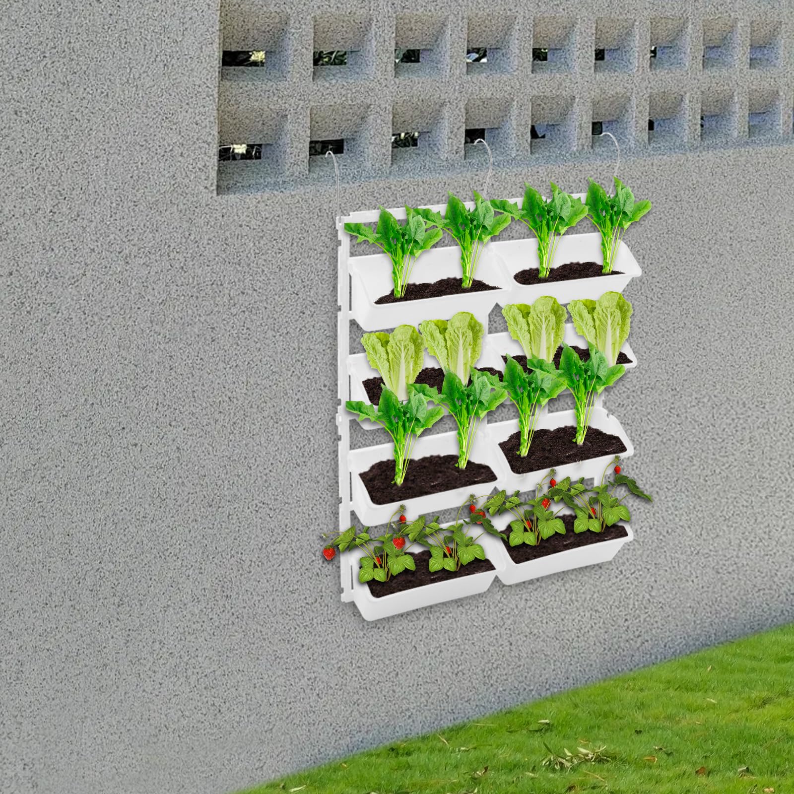 Pot de Fleurs Vertical Suspendu, Pot de Fleurs, Étagères de Balcon pour Légumes, Herbes, Fraises, Drainage et Rétention d’Eau, Pour Jardiniers de Balcon et Amateurs de Jardin (Blanc)