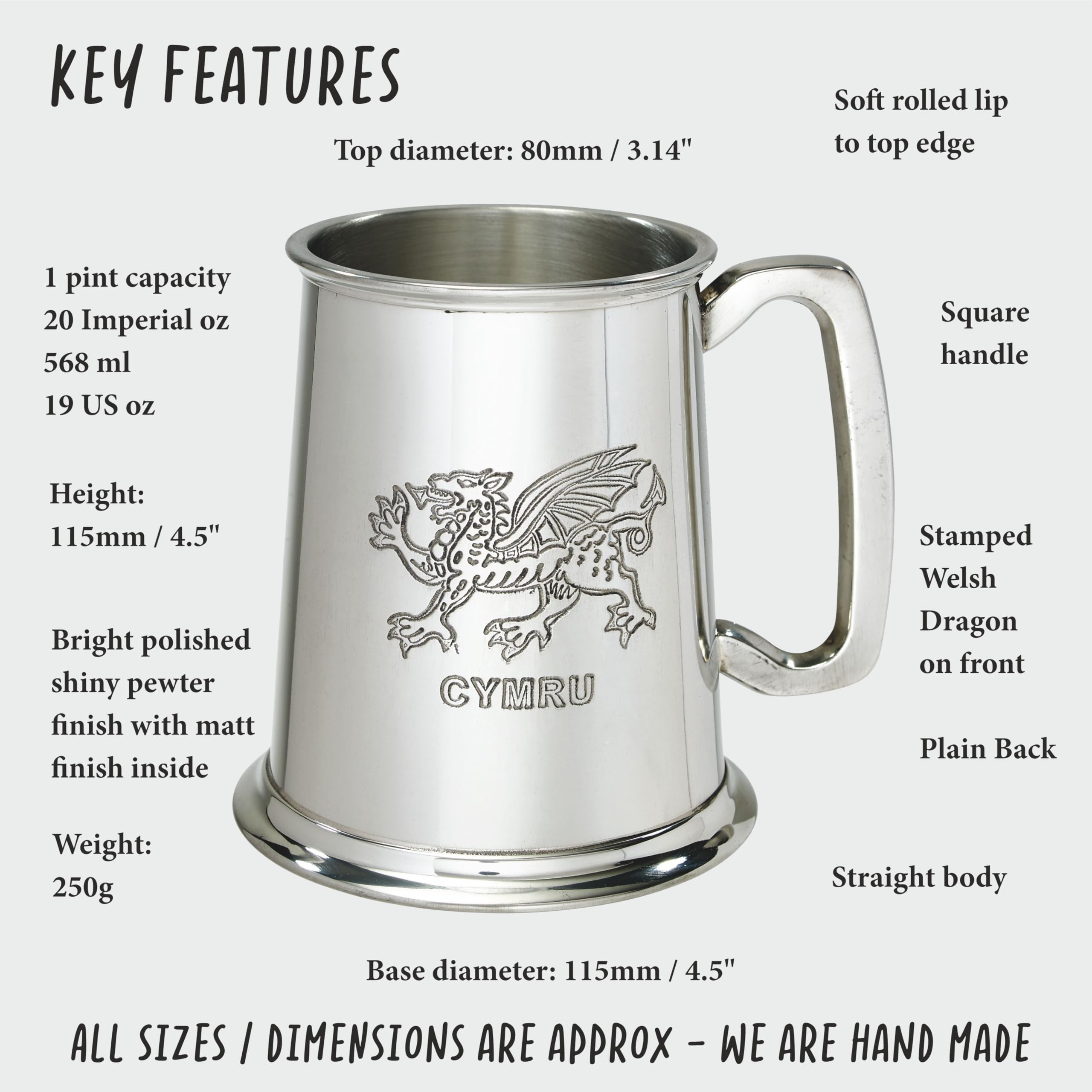 Wentworth Pewter - Welsh Dragon 1 Pint Pewter Tankard