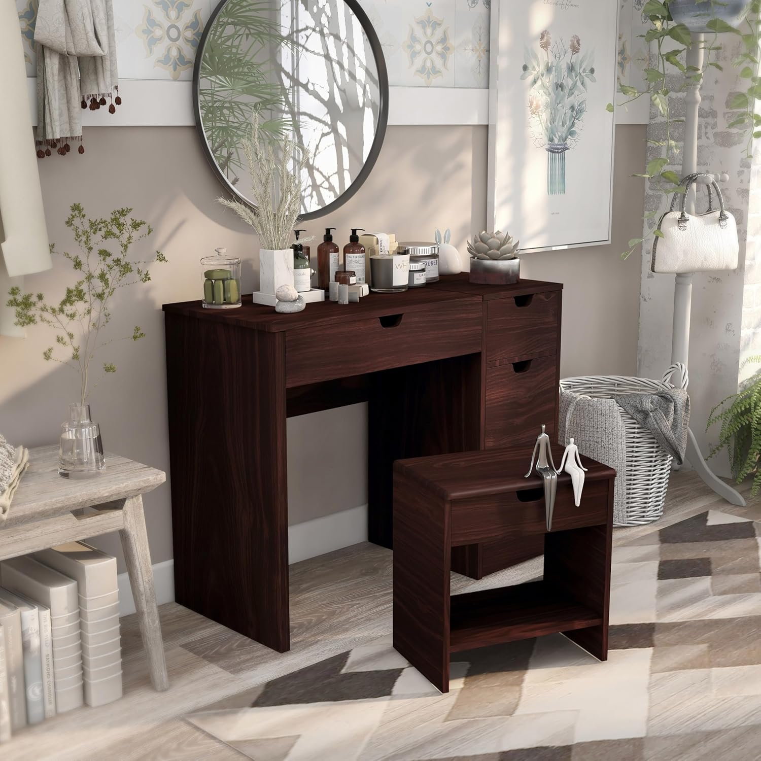 24/7 Shop at Home Frega Bedroom Vanity Set, Walnut