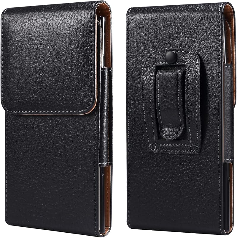 PU Leather Cell Phone Holster Belt Clip Case Pouch Holder for Samsung Galaxy A13 A03s A12 A32 5G S22 Ultra S21 Note 20 Ultra, Moto G Power 2022 2021 Stylus Pure Play, BLU F91, TCL 30 SE, Black