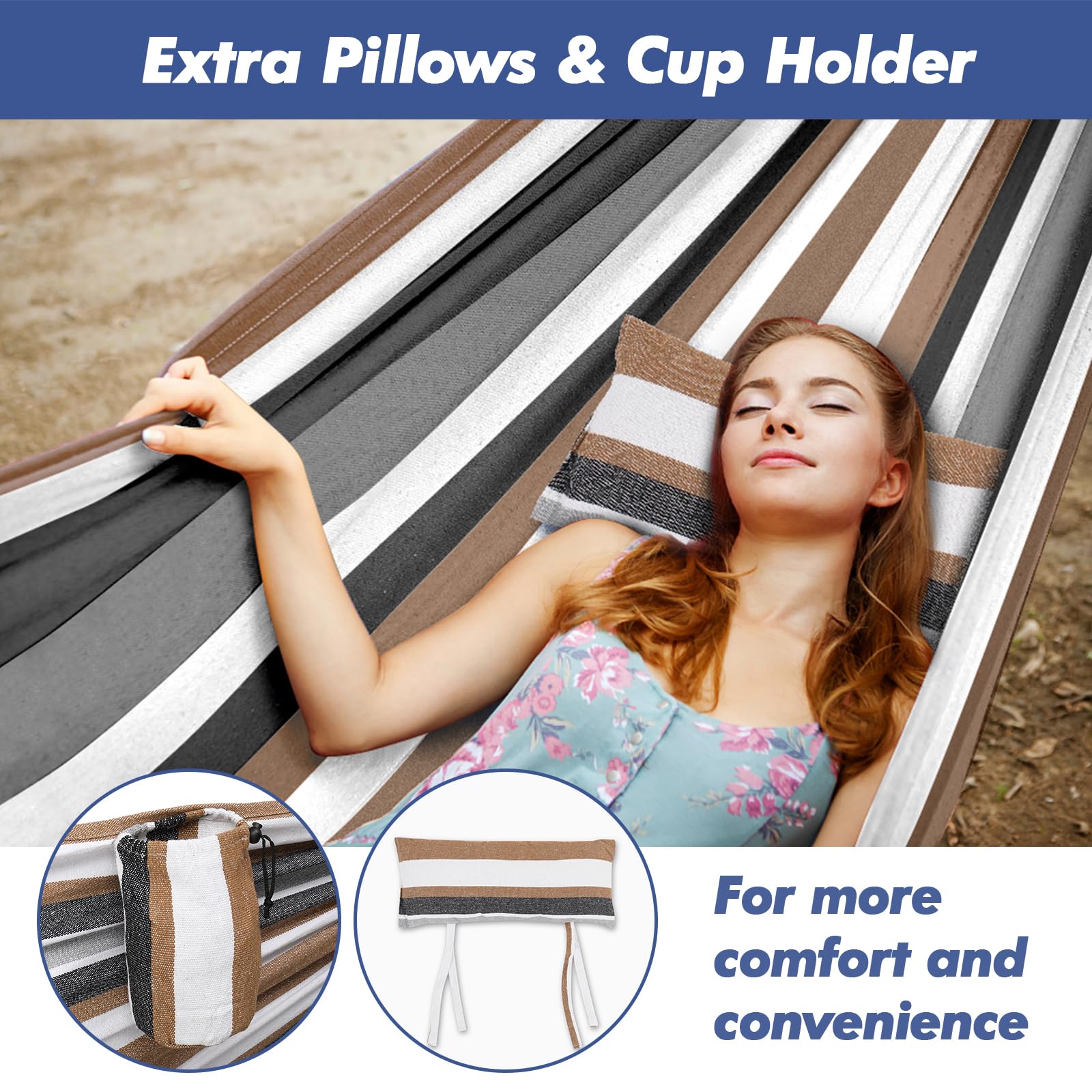 Bonnlo Hamaca con Soporte para Exterior,Hamacas Colgantes, Capacidad de Carga hasta 204 kg, Incluye Bolsa de Transporte, Hamaca Jardin, Hamacas Colgantes,Altura Ajustable (Café)