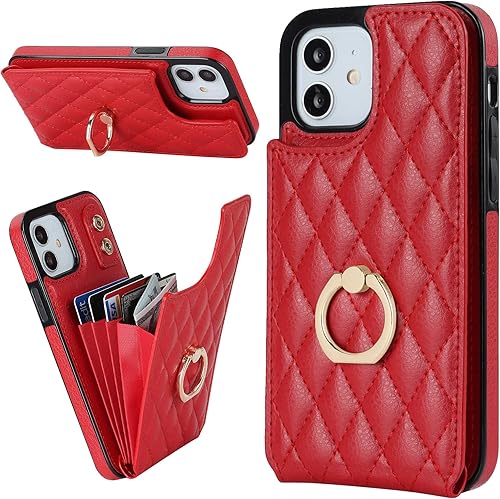 Folosu Funda compatible con iPhone 12 iPhone 12 Pro con soporte para tarjetas, rotación de 360, soporte de anillo de dedo con función atril, bloqueo