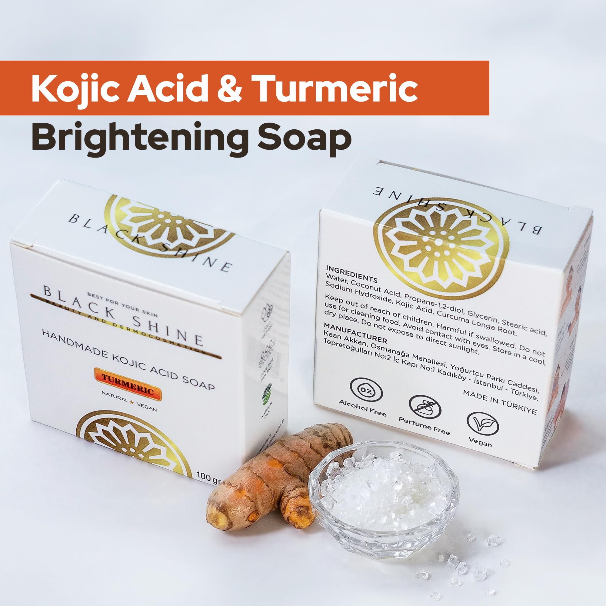 Savon Solide au Curcuma & Acide Kojique - Lot de 2 x 100 g - Nettoyant Visage Éclaircissant Peau - Anti Acne Visage - Peau Éclatante (total 200 g)