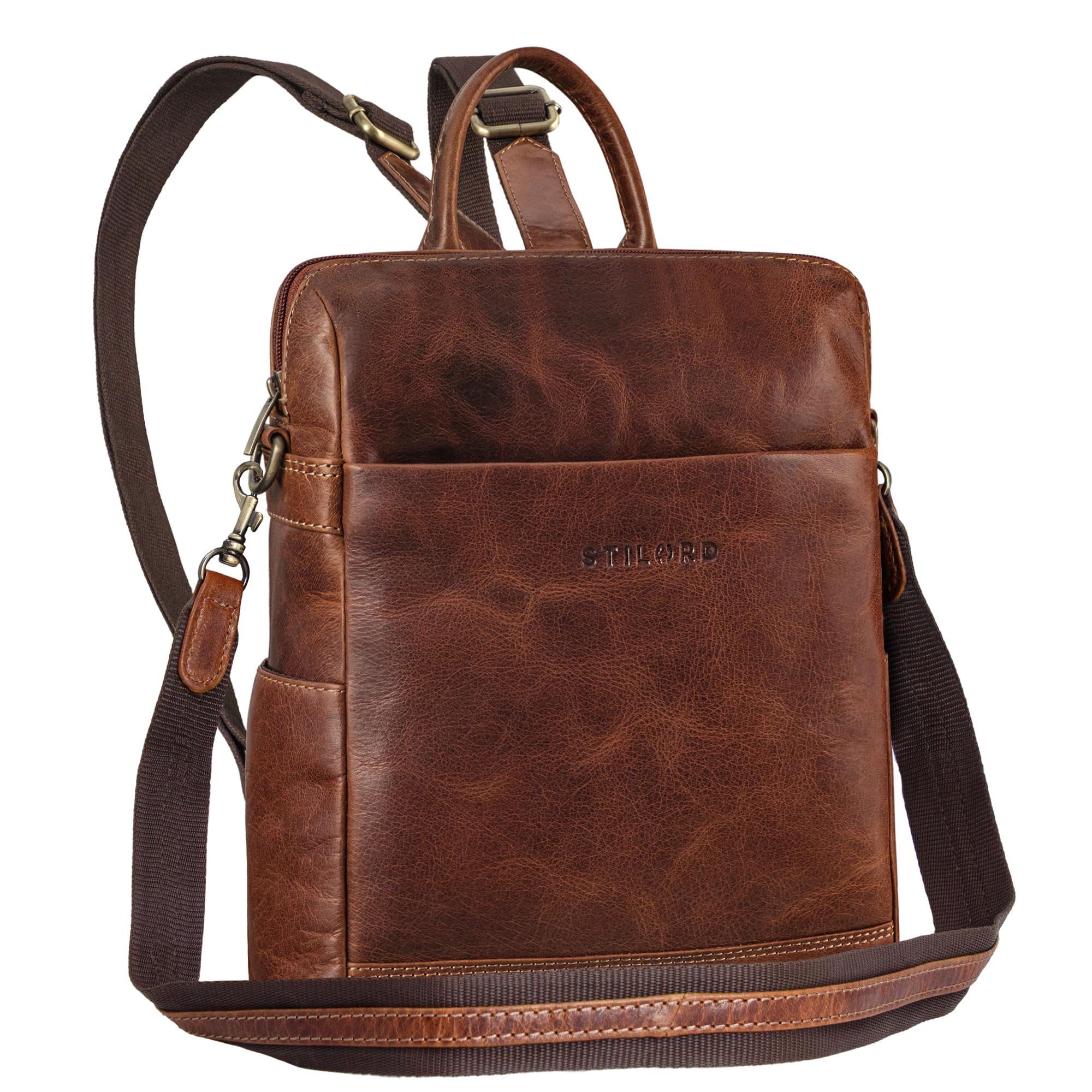 STILORD 'Sienna' 2-in-1 Leren Rugzak & Schoudertas Dames Tas Vintage Crossbody Bag Echt Leer Handtas Casual voor Vrije Tijd en Stad, Kleur:sepia - bruin