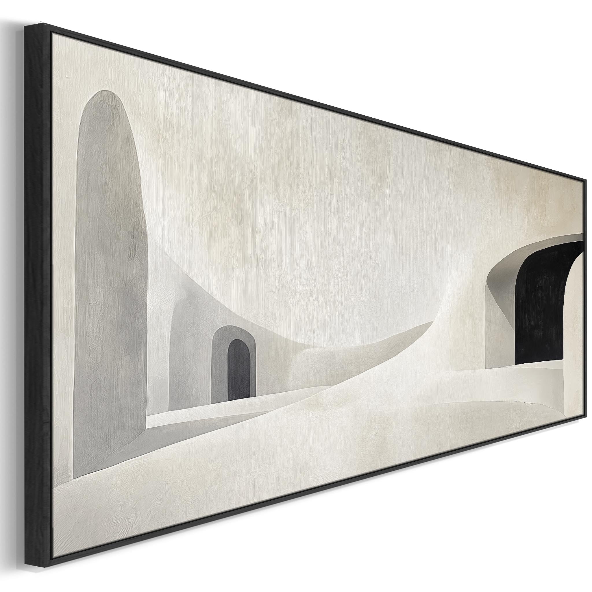 Wallfillers Long Thin Narrow Artwork on Canvas Modern Wide Beige Black Panoramic (143 x 52cm)