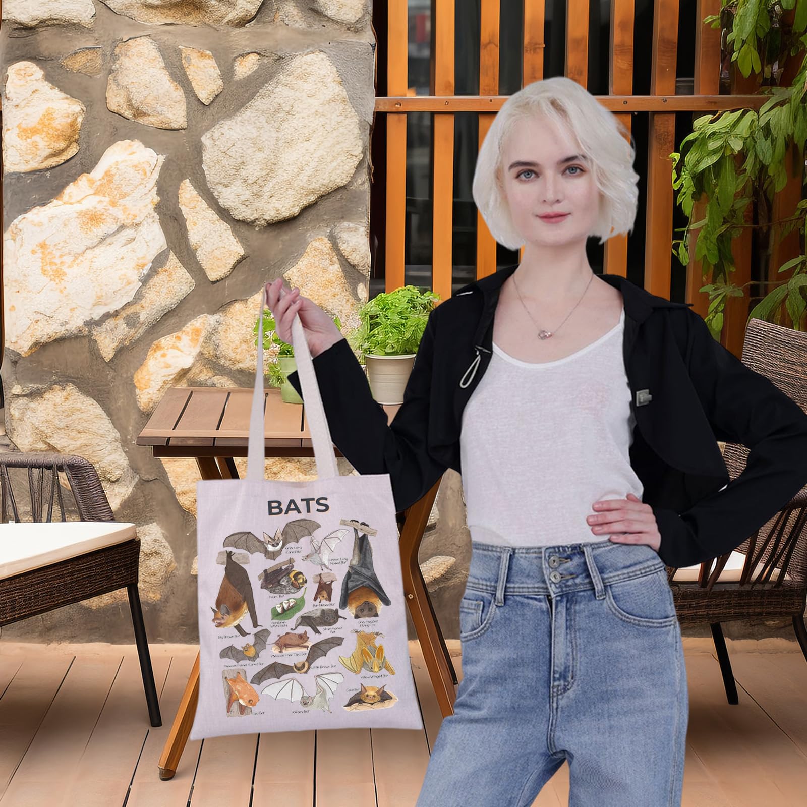 G2TUP Funny Bats Species Tote Bag Bat Lovers Gifts Bat Themed Shopping Grocery Bag Bats Animal Merchandise