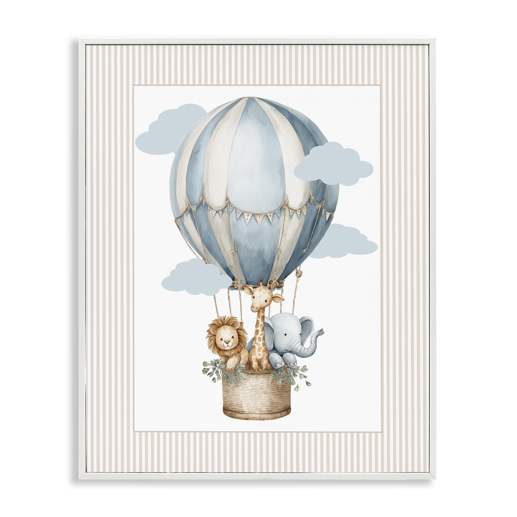 Stupell Industries Coastal White (Textured) Whimsical Hot Air Balloon Safari, 16 X 20 Inch Framed Giclée Print