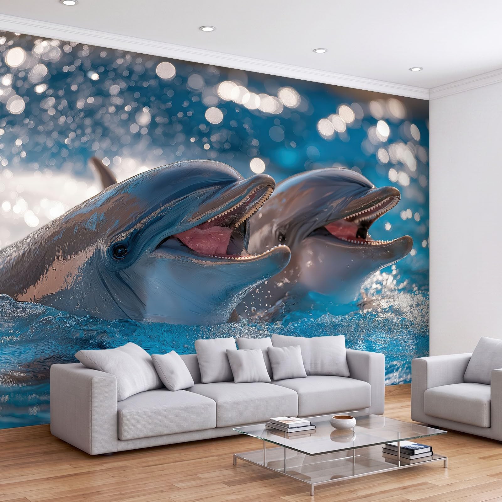 Fototapete Schlafzimmer Wohnzimmer 400x280 cm Meerestier Delfin, Wandtapete Vlies Tapete UV-Beständig Geruchsfrei Vliestapete Panorama Wandbild Wandposter