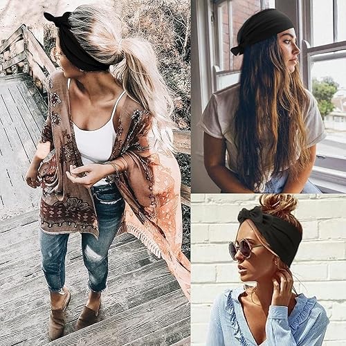 Miniatura 4 de DRESHOW 6 diademas ajustables para mujer, diademas anudadas de algodón, elásticas, antideslizantes, a la moda, para entrenamiento, deportes, correr,