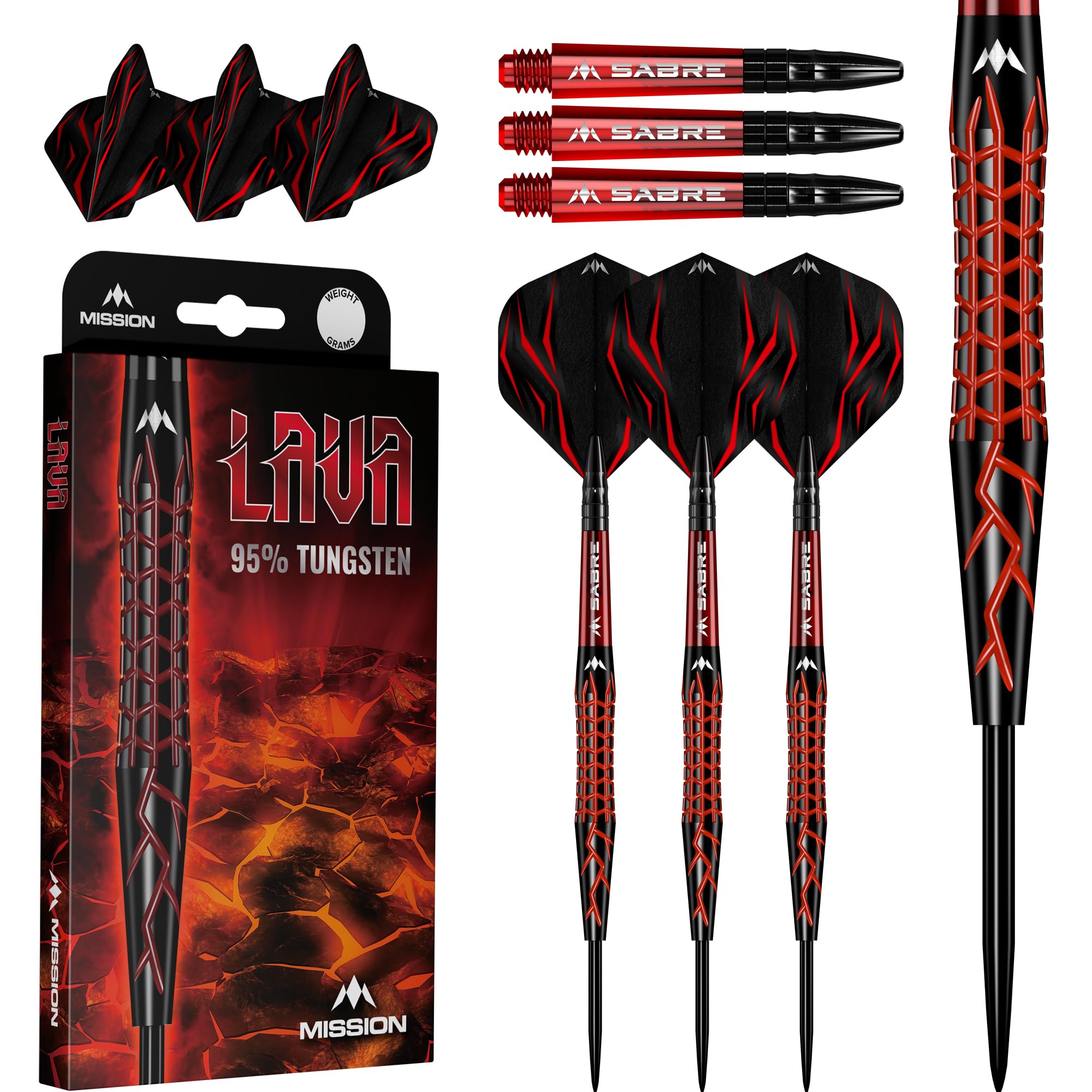 Mission Darts | Lava Darts | Black & Red | Electro plate | 95% Tungsten | Steel Tip Darts Set | Available in Multiple Weights. (22, Grams)