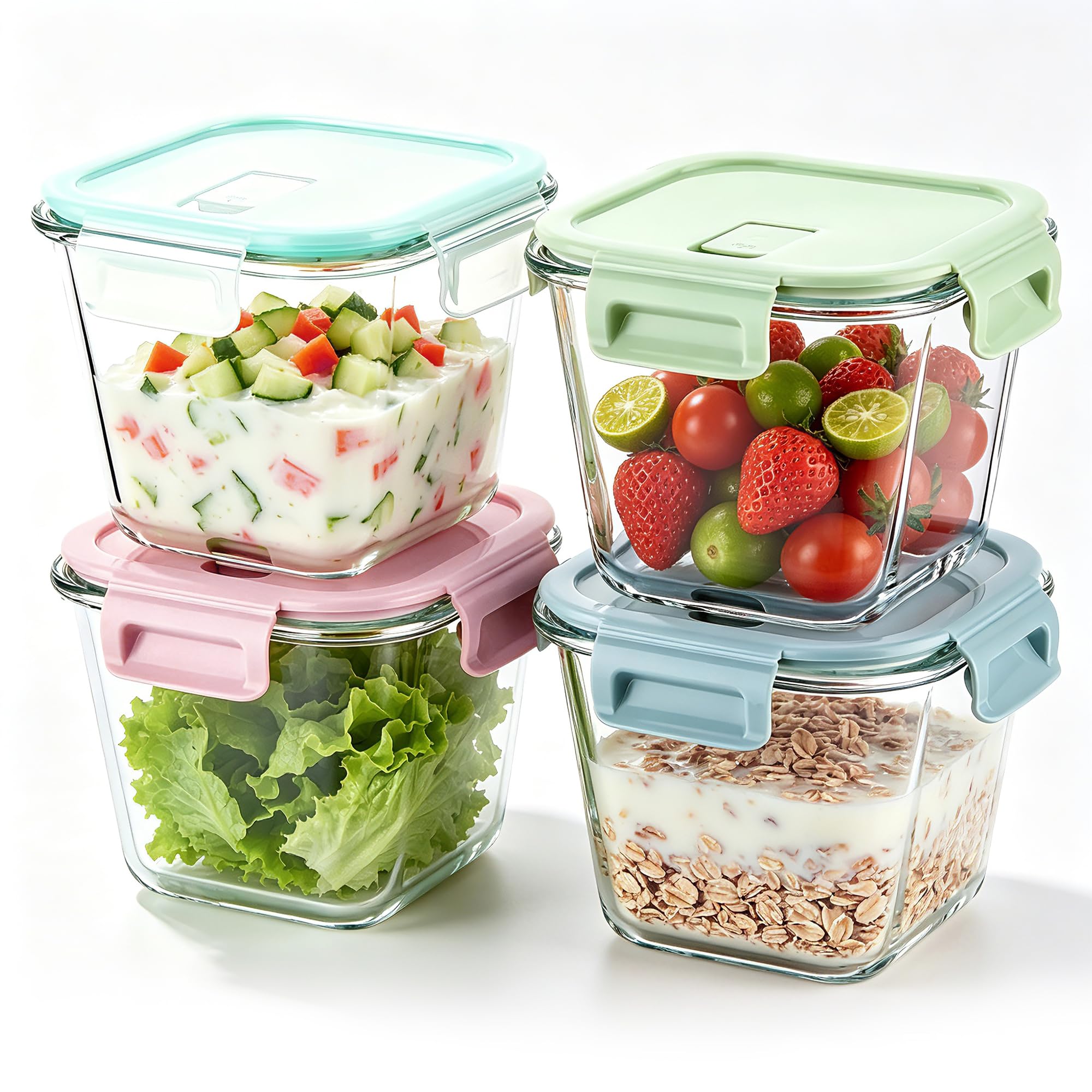 MICHIHOMIE 4 Pack 750ml Glass Food Storage Containers with Airtight Lids