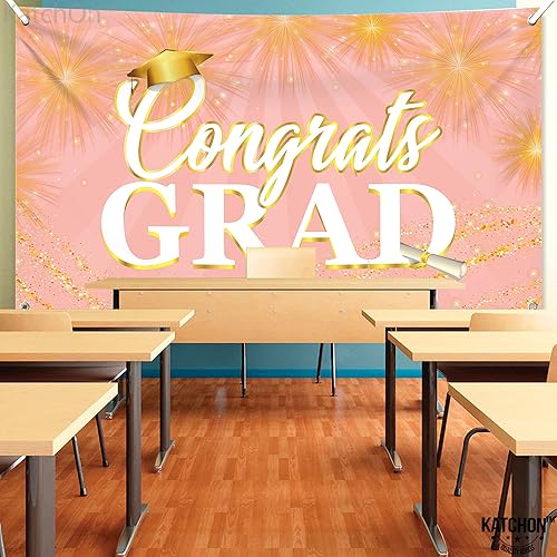 Miniatura 5 de KatchOn, Pancarta grande de felicitaciones graduadas de oro rosa, 72 x 44 pulgadas, telón de fondo de felicitaciones para decoraciones de clase de