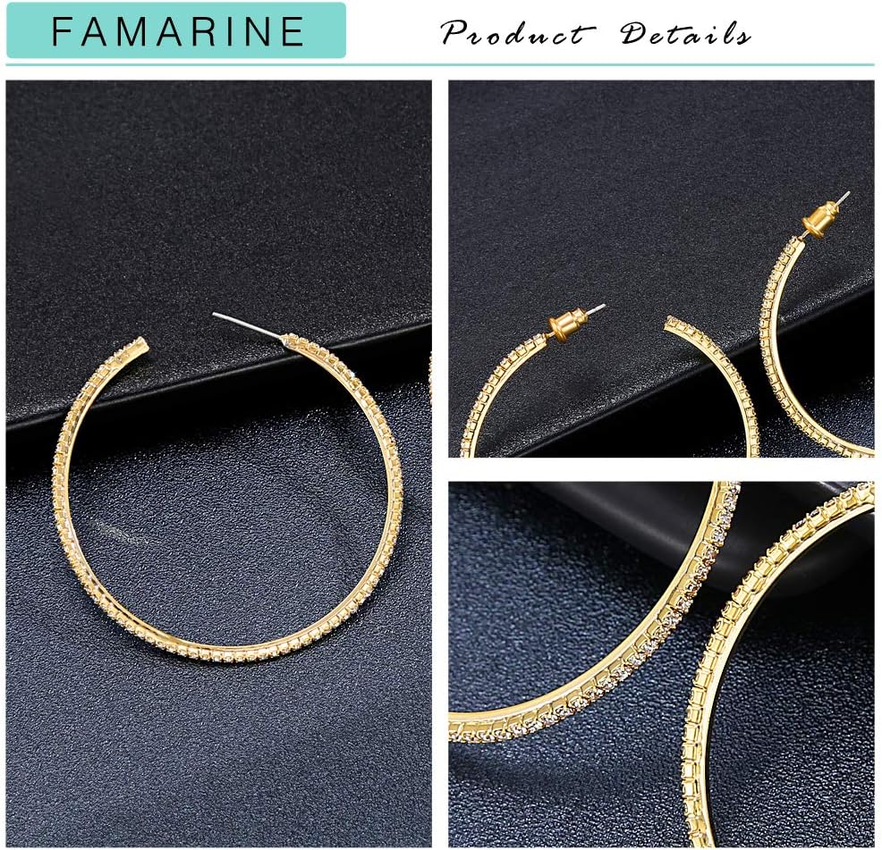FAMARINE Gold Silver CZ Open C Hoops Earrings, Crystal Cubic Zirconia Hoop Earring Gift for Women - Image 4