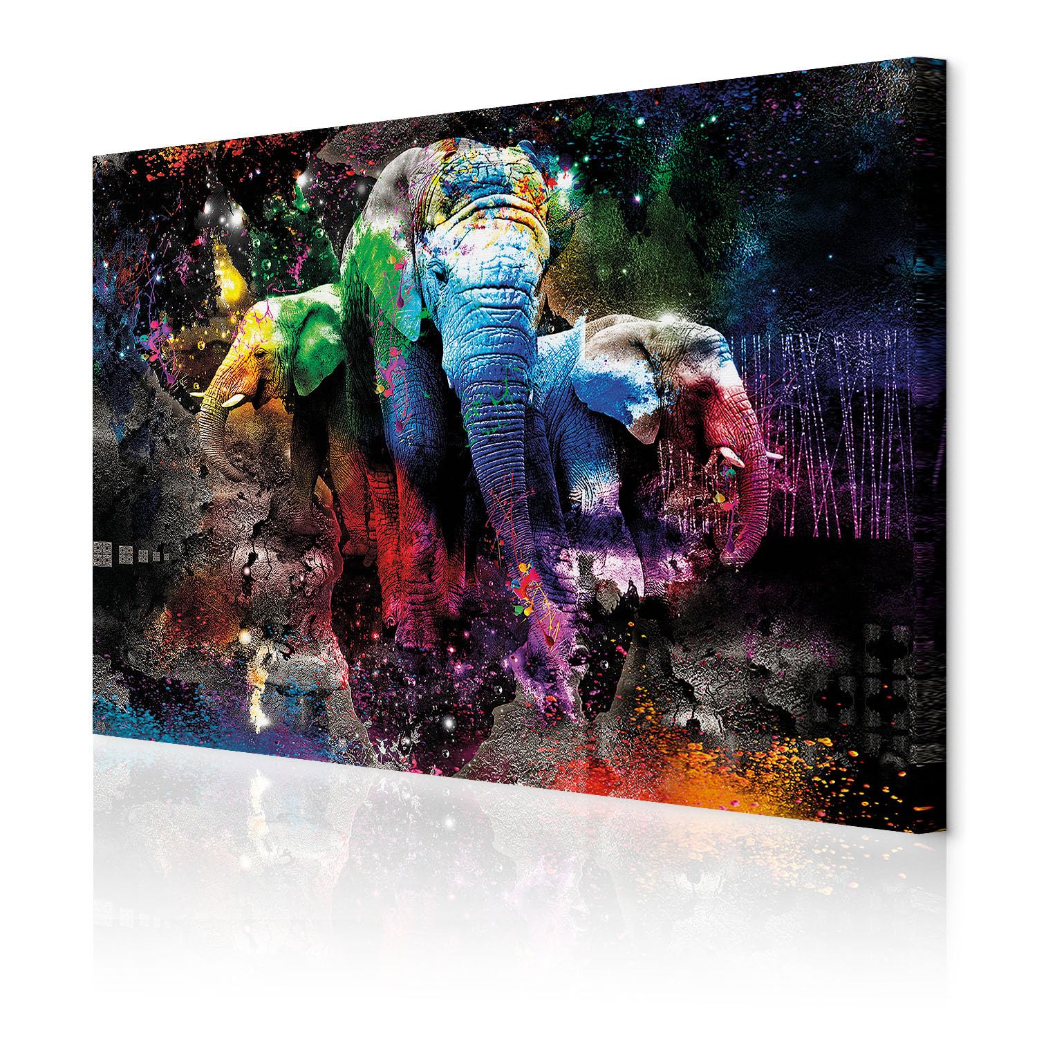 Decomonkey #06 Animal | Canvas Print Animal Abstract | 23.6" X 15.7" / 60X40 Cm | Wall Art | Wall Picture | Non-Woven Canvas | Photo 1 Piece | Elephant Image Modern Decoration Print | Living Room | Corlorful