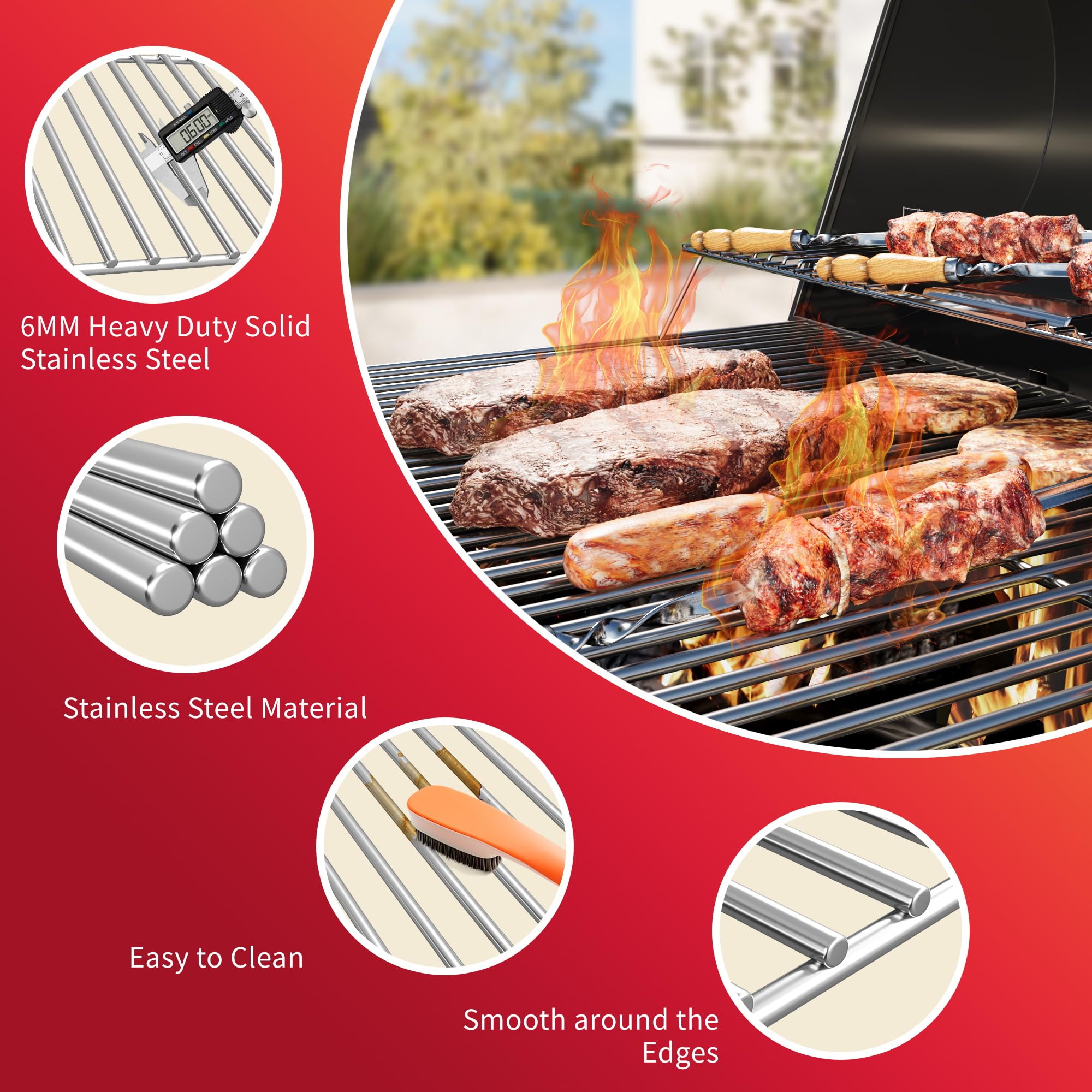 Kratki grillowe 66,4 cm szer. x 48 cm D zamiennik dla Kenmore: 122.16119, srebrny ruszt do grilla ze stali nierdzewnej do Nexgrill 720-0830D, 2-pak ruszt do grilla dla członków Mark modele