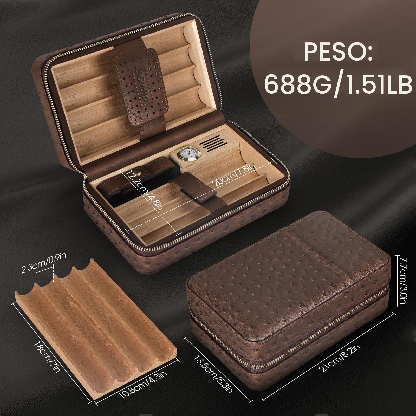 Scotte humidor per sigari, accendisigari per sigari, scatola di sigari in pelle con umidificatore e igrometro,accendino a butano con punzone per sigari, portasigari (senza butano)