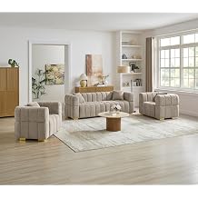 VANOMi Cloud Sofa and Chair Set, 3 Piece Modern Seating Furniture, Taupe | Upholstered Couch with Two Accent Chairs, Complete Living Room Set for Apartment, Bedroom, Lounge Space, Cozy Home Furniture