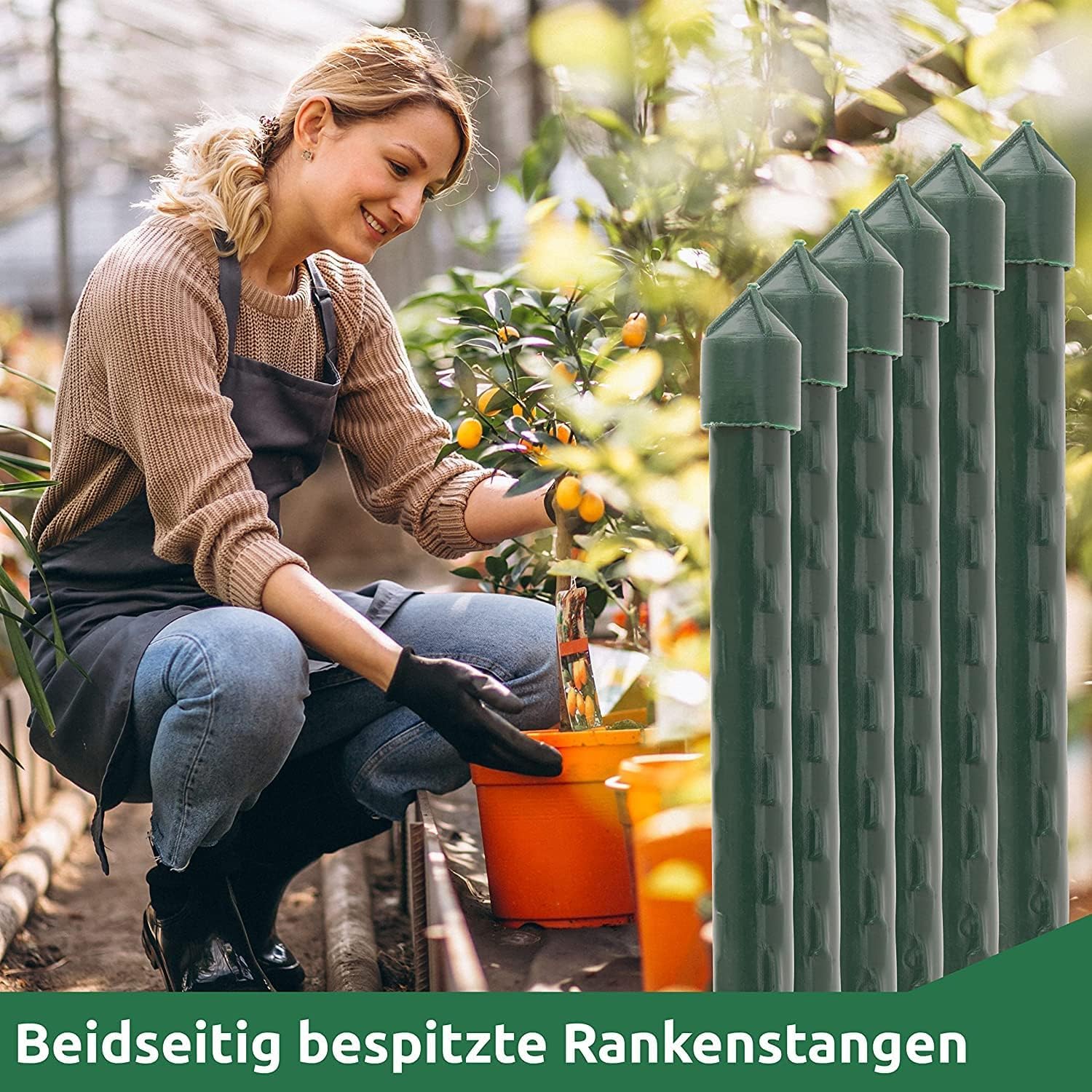 Suinga Pack 25 Tutor de Acero Plastificado 210cm Ø16 mm | Varillas para Plantas y Arboles | Tutores para Tomates y Plantas trepadoras | Soporte para Plantas, Verde