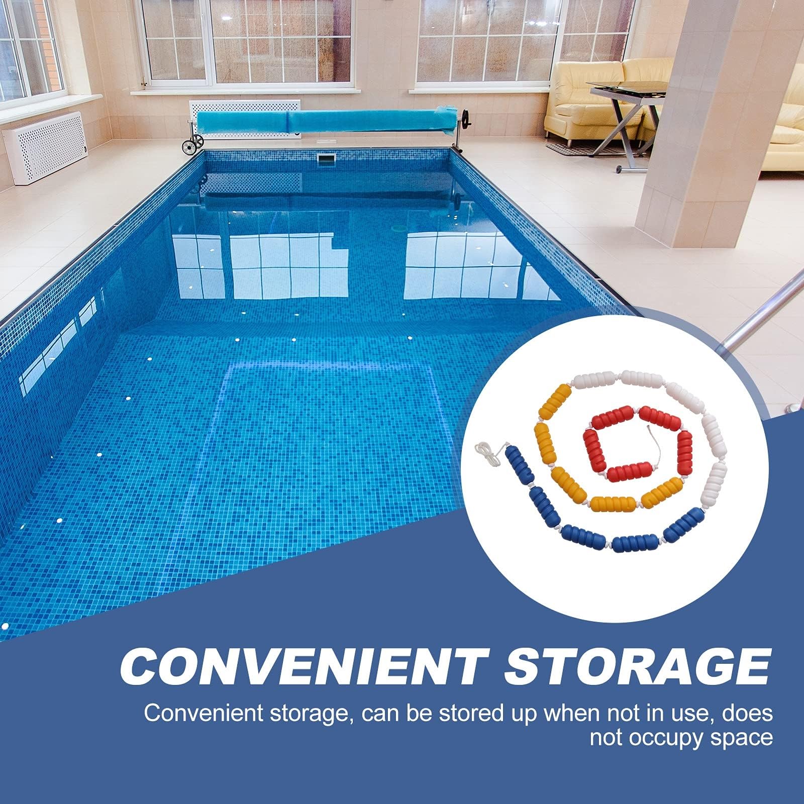 Cuerda Flotante de Seguridad para Piscinas, Divisor de carriles de Longitud Ajustable con Ganchos para Piscinas - Equipo para Dividir carriles de natación, Cable de Acero de 12 m/40 pies