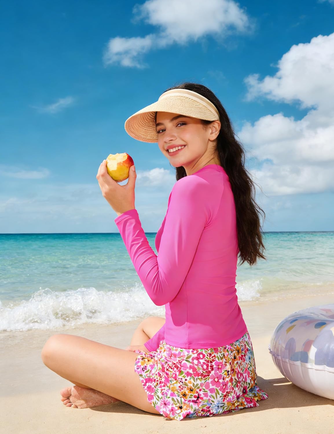 Crazyme Girls Rash Guard 2 Pieces Long Sleeve Swimsuit and Swim Skirt Bathing Suits for Girls Size 7-14Y - Image 3