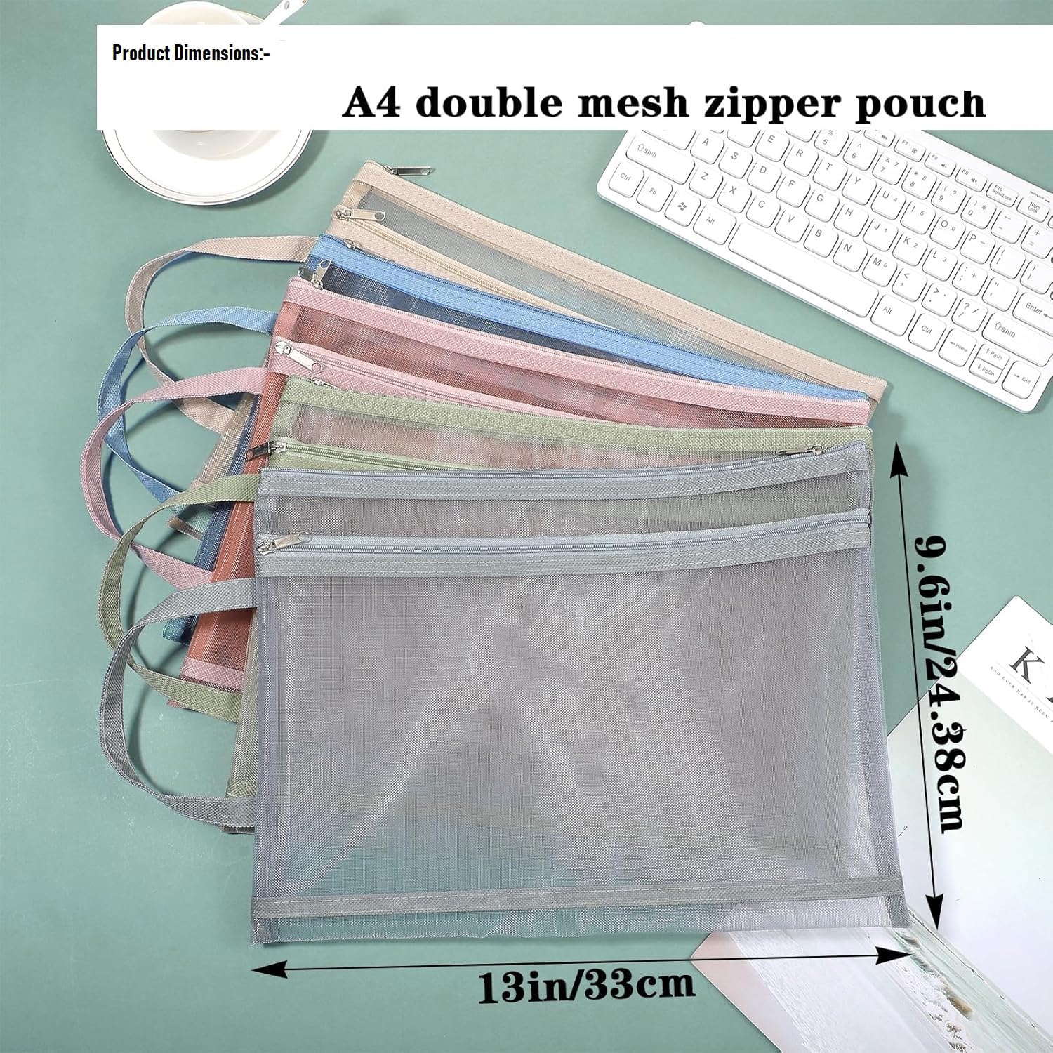 Transparent Mesh Zipper Bag A4 – Double Compartment Document Organizer with Handle for Office, School & Home