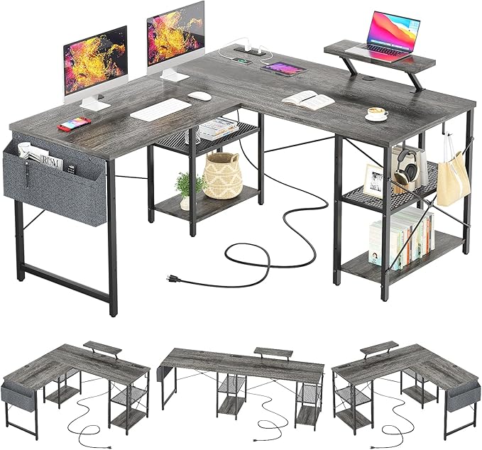 Aheaplus L Shaped Desk with Outlet and USB Charging Ports