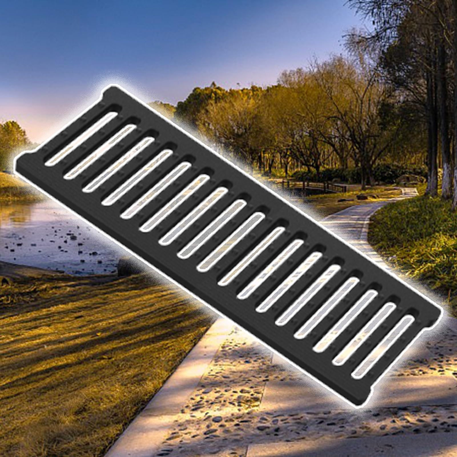 Caniveau Exterieur Grille D'évacuation Étroite de 10 cm de Large, Petit Format, Caniveau Français en Plastique, Longueur Totale 50 cm, Bassin de Rétention Antidérapant