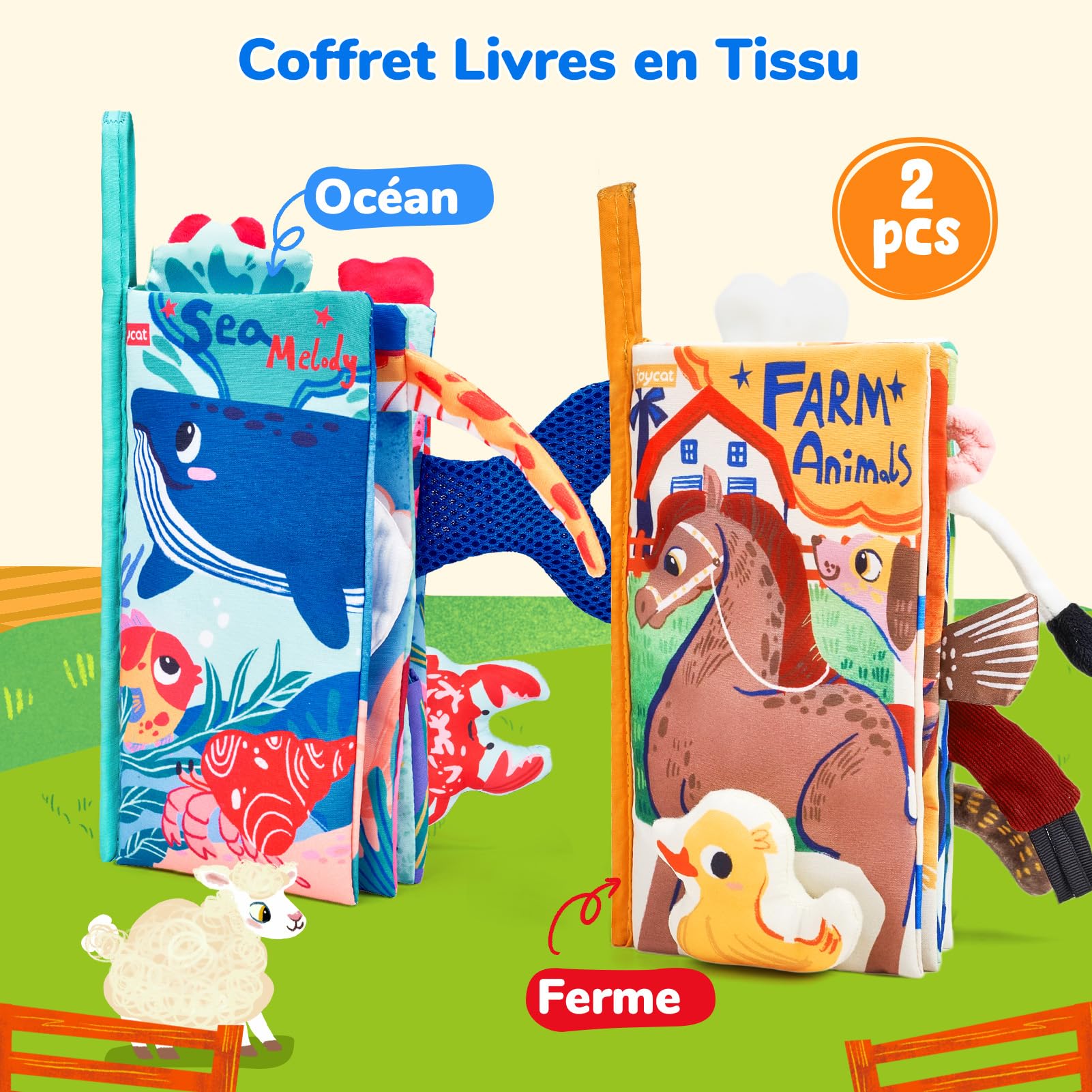 JoyCat Livre Tissu Bébé Eveil, Jouet Eveil Bebe 0-3-6 Mois Livre Sensoriel Bébé Cadeau Naissance Fille Garçon, Livres Doux Froissé avec des Animaux