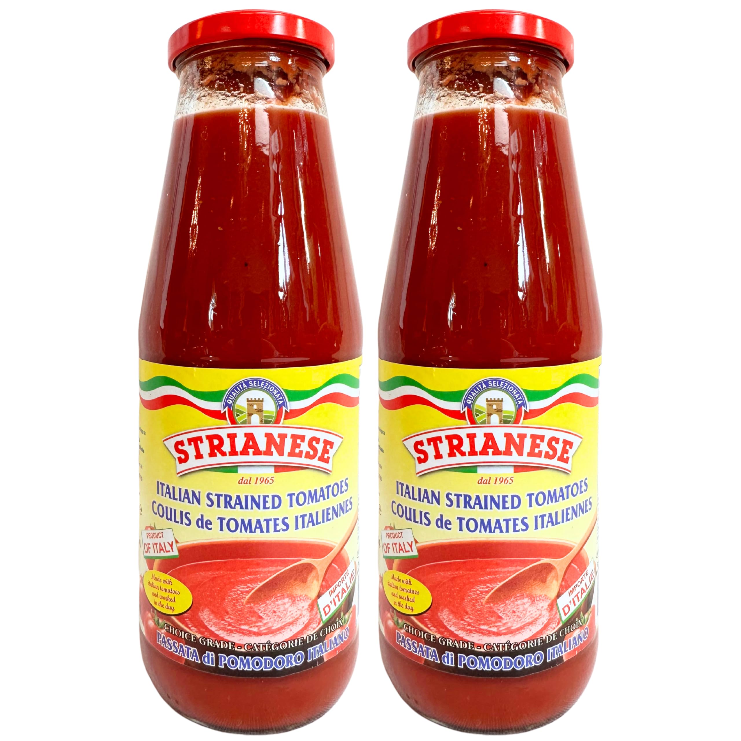 Strianese Tomato Passata Sauce from Italy 24 Fl Oz (680g)(Pack of 2) Premium Italian Tomato Puree - Marinara Sauce Jars - Perfect for Pizza and Pasta - Passata di Pomodoro