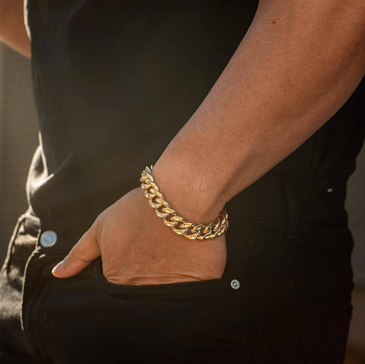 LIFETIME JEWELRY 14mm Diamond Cut Miami Curb Cuban Link Bracelet 24k Gold Plated - Image 2