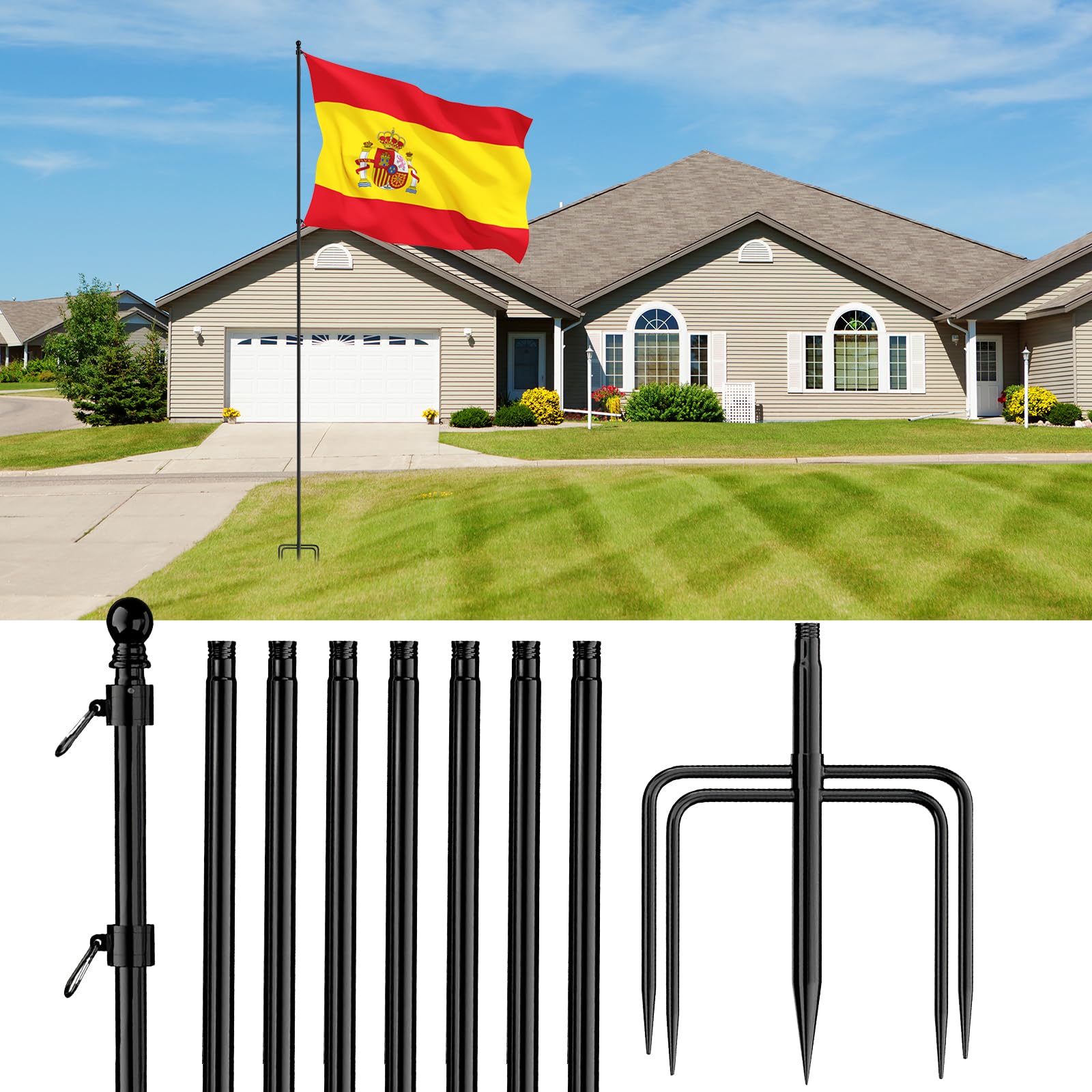 Mástiles de bandera JAOGAUS de acero inoxidable de alta resistencia con acabados antióxido