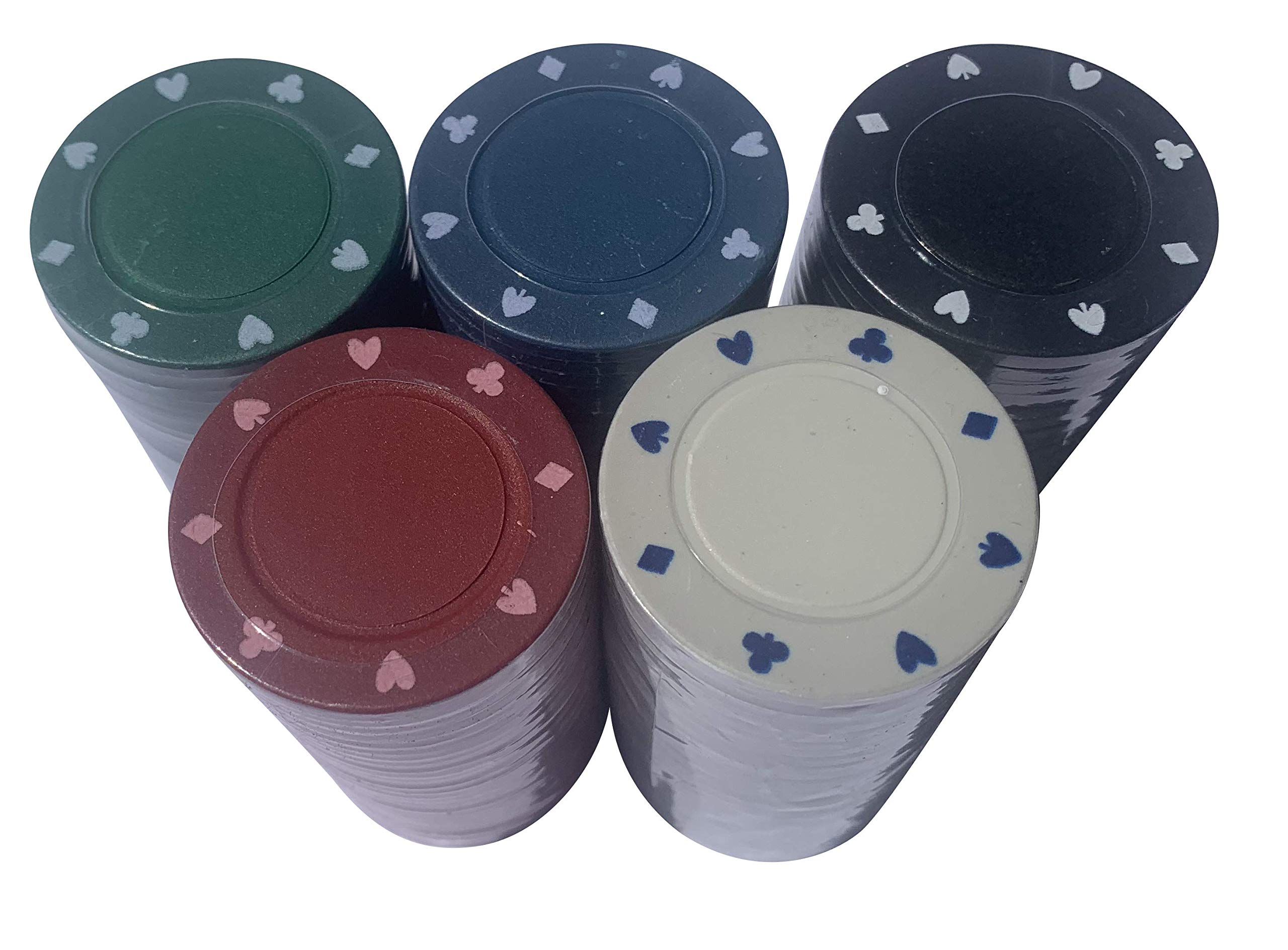 250 fiches da poker adatte – 10 strisce sigillate da 25 fiches – 5 colori