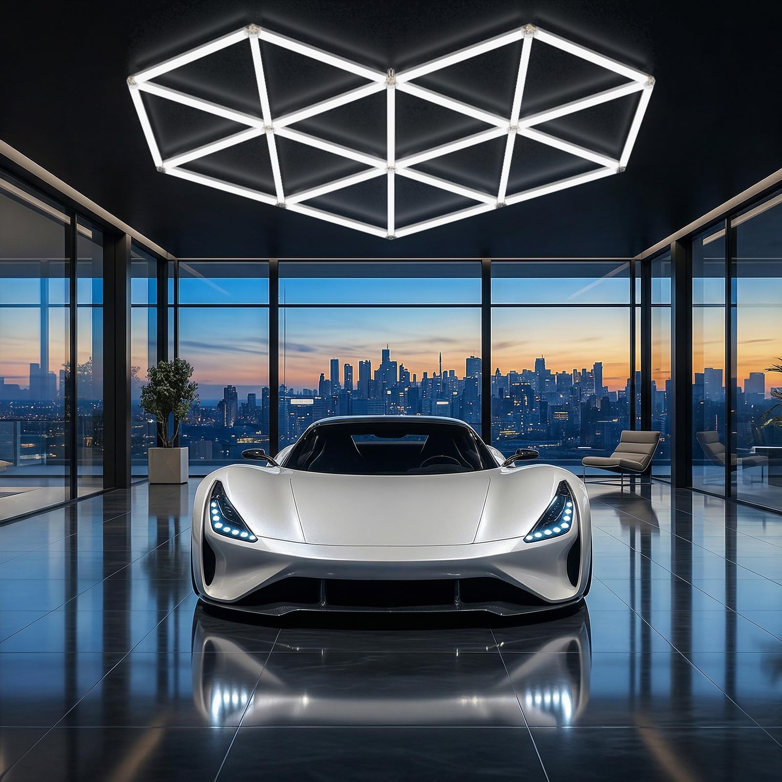 ALLYES Lot de 27 Lampes LED Hexagonales pour Garage, Ultra-lumineuses, Blanc Froid 6500K, Idéales pour Les Ateliers de Réparation Automobile, salles de sport, entrepôts