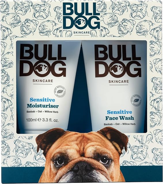 Bulldog Skincare - Sensitive Skincare Duo, Gift Set for Men (x1 Sensitive Moisturiser 100ml, x1 Sensitive Face Wash 150ml)