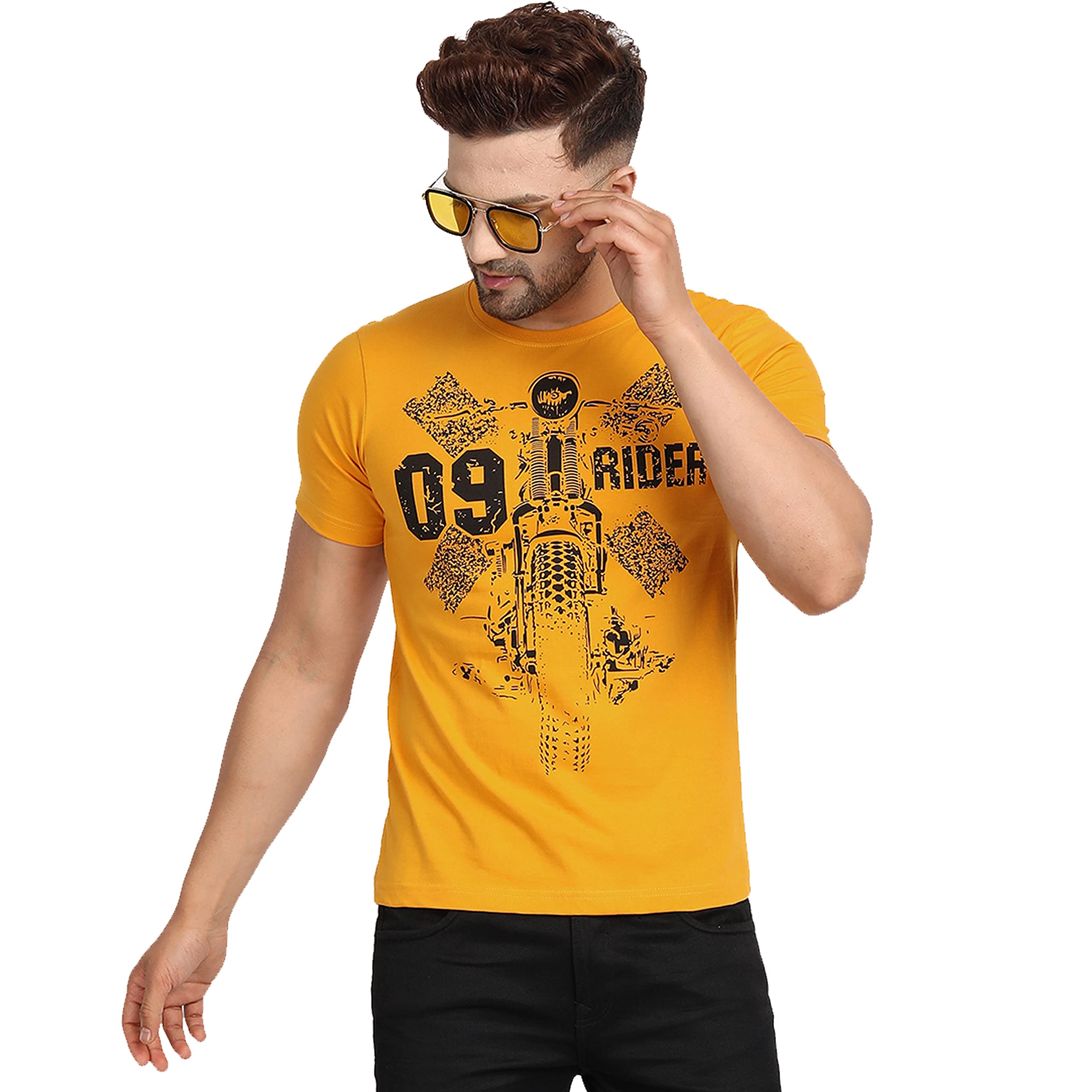 JUGULARMen's Cotton Regular Fit Round Neck Printed T-Shirt