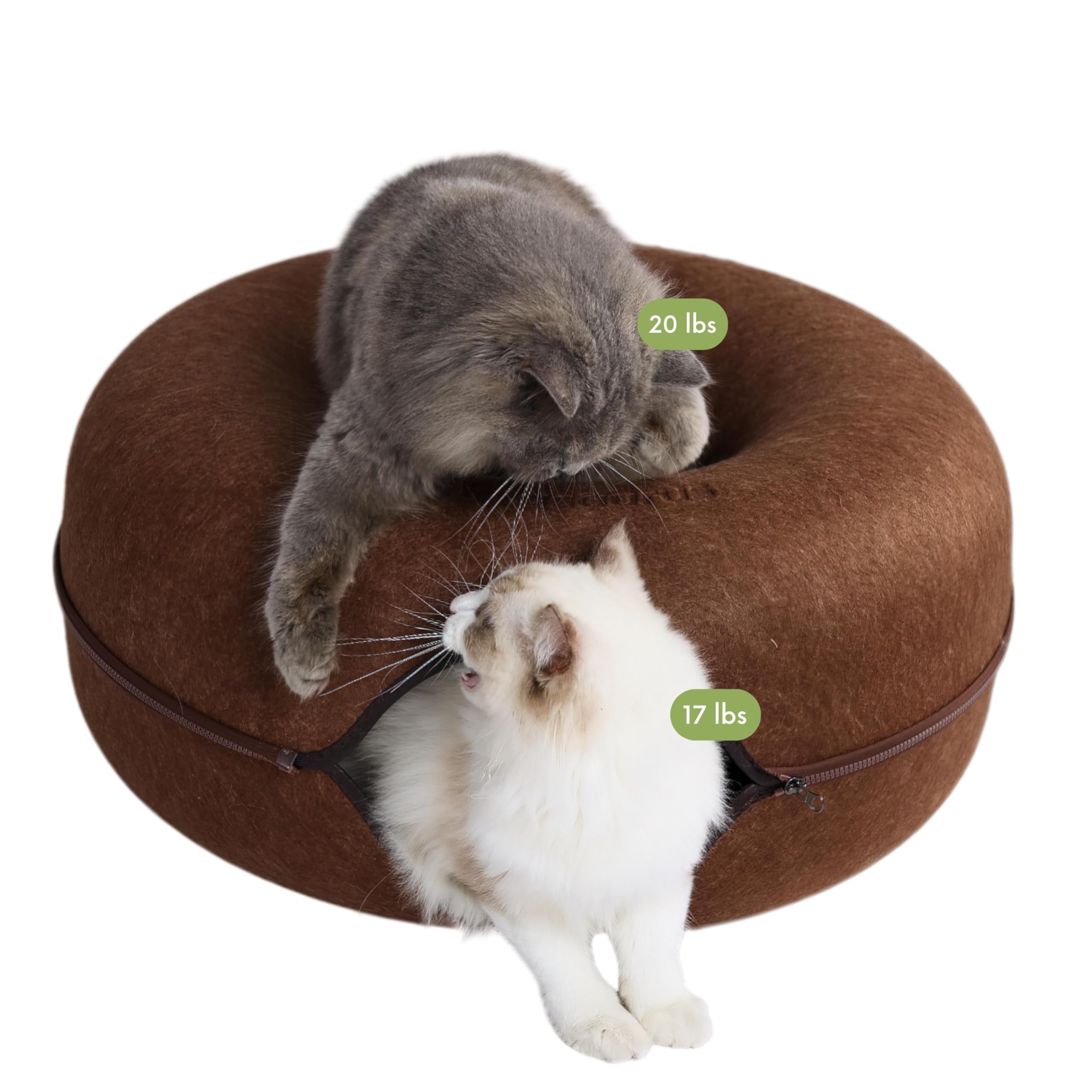 Cattasaurus Peekaboo Cat Cave Donut for Multiple & Large Cats up to 30-45 lbs, 3-in-1 Self Warming Cat Bed, Tunnel & Scratcher for Indoor Cats,