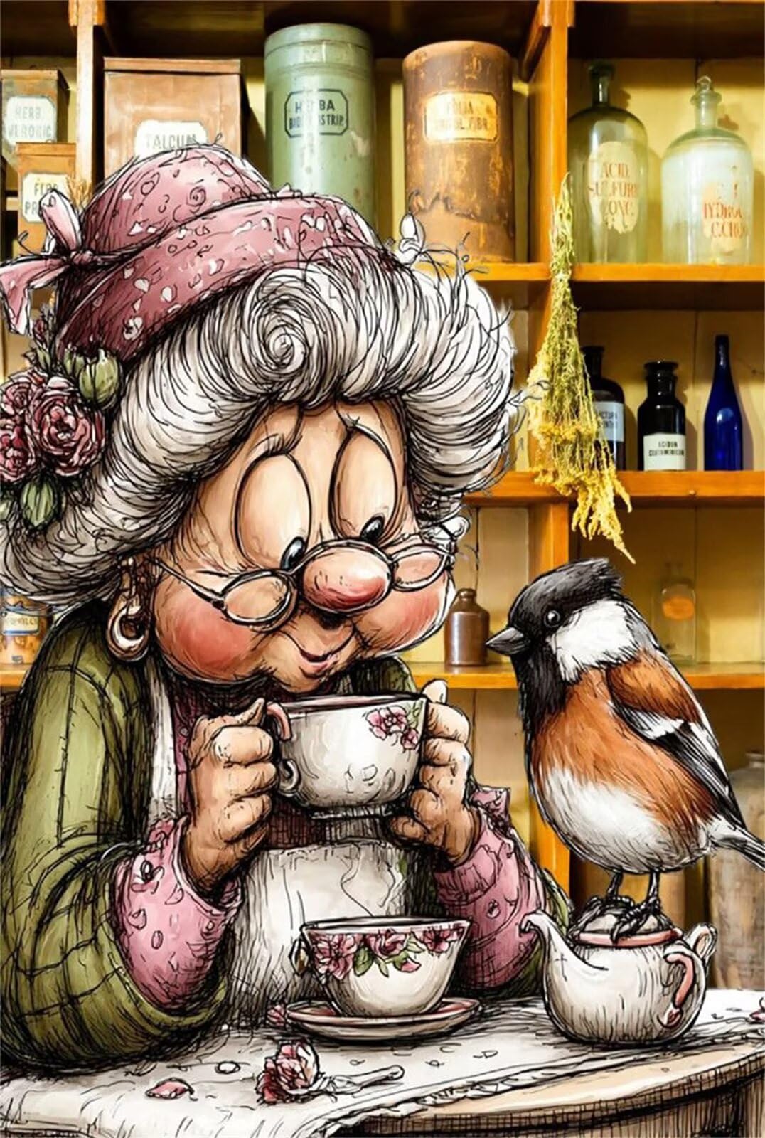 Puzzle 1200 Pezzi Gli Animali Caffè Nonna Puzzle per Adulti, Difficile e Sfidante con Poster Idea Regalo per Appassionati Puzzle Classici