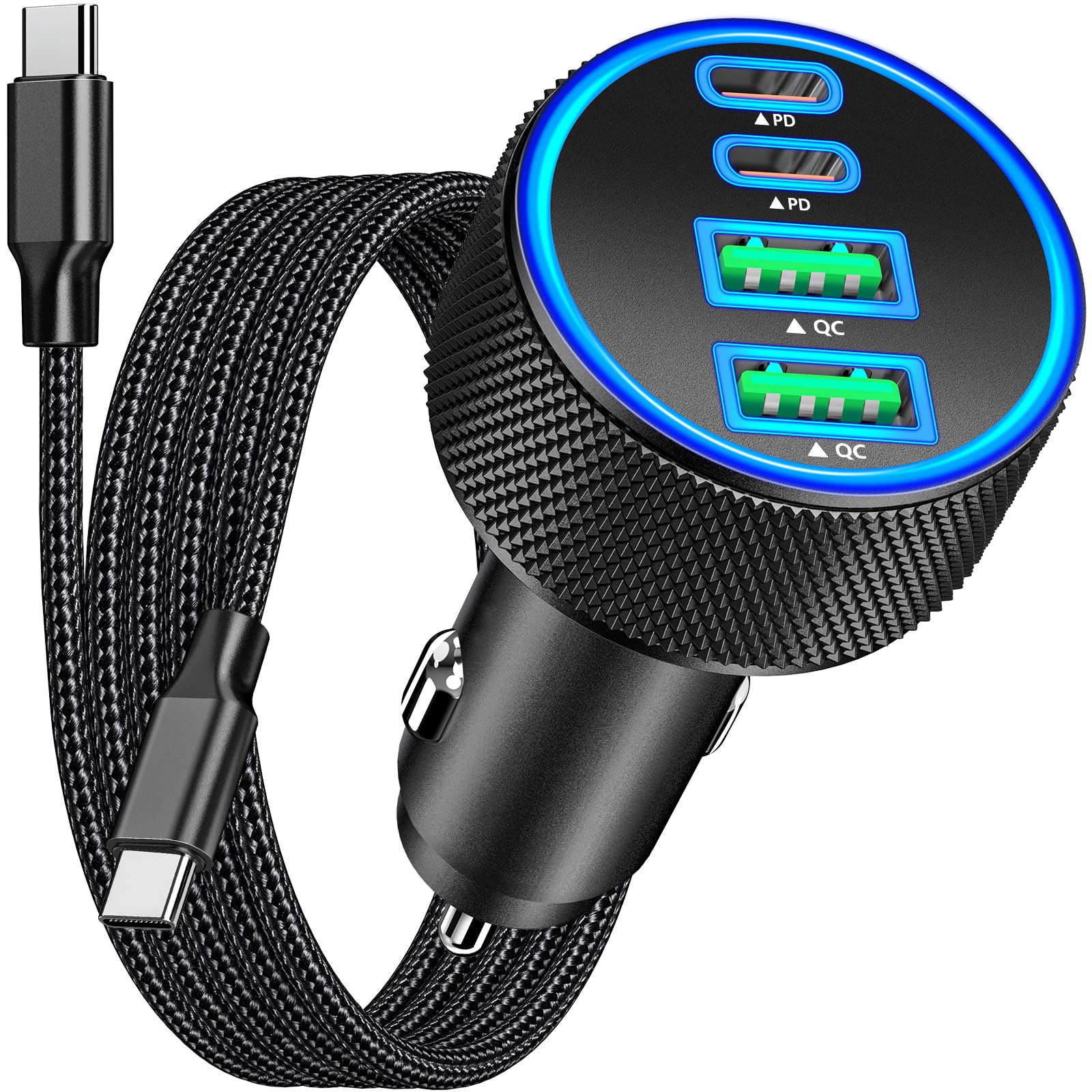Photo 1 of ** missing cord**[Apple MFi Certified] iPhone 17 Car Charger, Rombica 4-Port 90W USB-C&USB-A Car Power Cigarette Lighter PD/QC Fast Car Charger + Type-C Braided Cord for iPhone 17/17 Pro/16 Pro/15/Galaxy S26/S25/Pixel