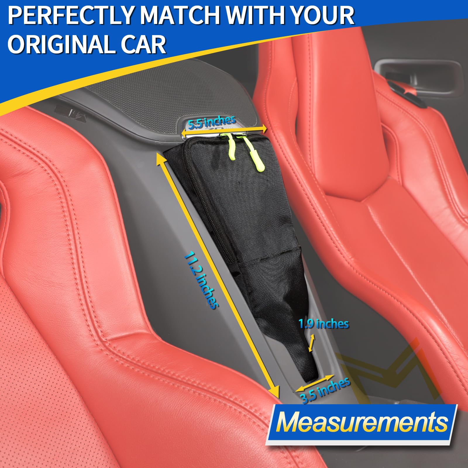 Organizador de almacenamiento entre asientos compatible con Chevrolet Corvette C8 2020-2023, compartimento de asiento de consola central, bolsa de almacenamiento de tela Oxford, ahorro de