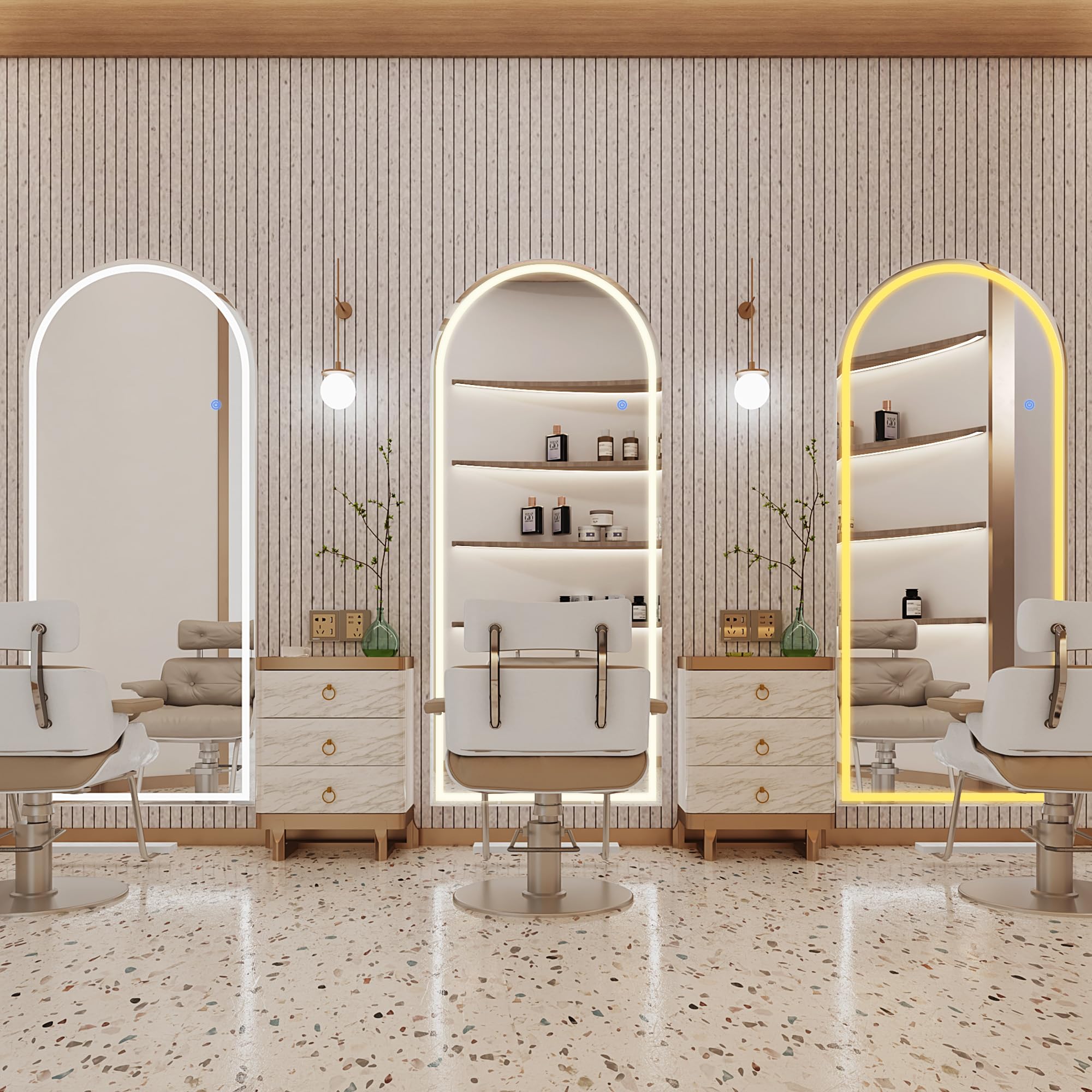 Antok LED Full Length Mirror, 59" x 22" Lighted Floor Standing LED Mirror Full Length,Hanging Mirror with Stand Free Standing Floor Mirror for Bedroom (Arched)